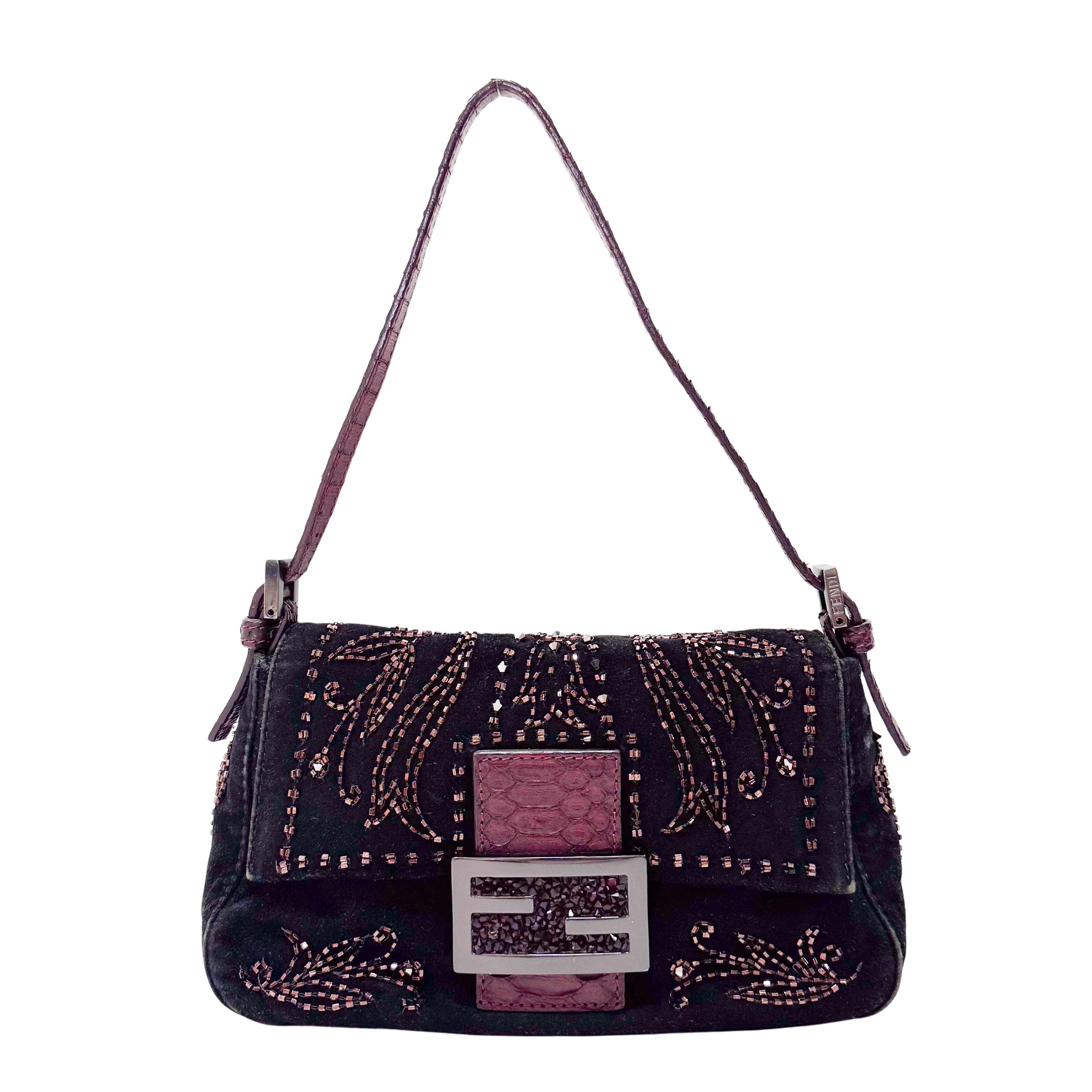 Mamma Baguette Mini Black Suede x Beads Shoulder Bag