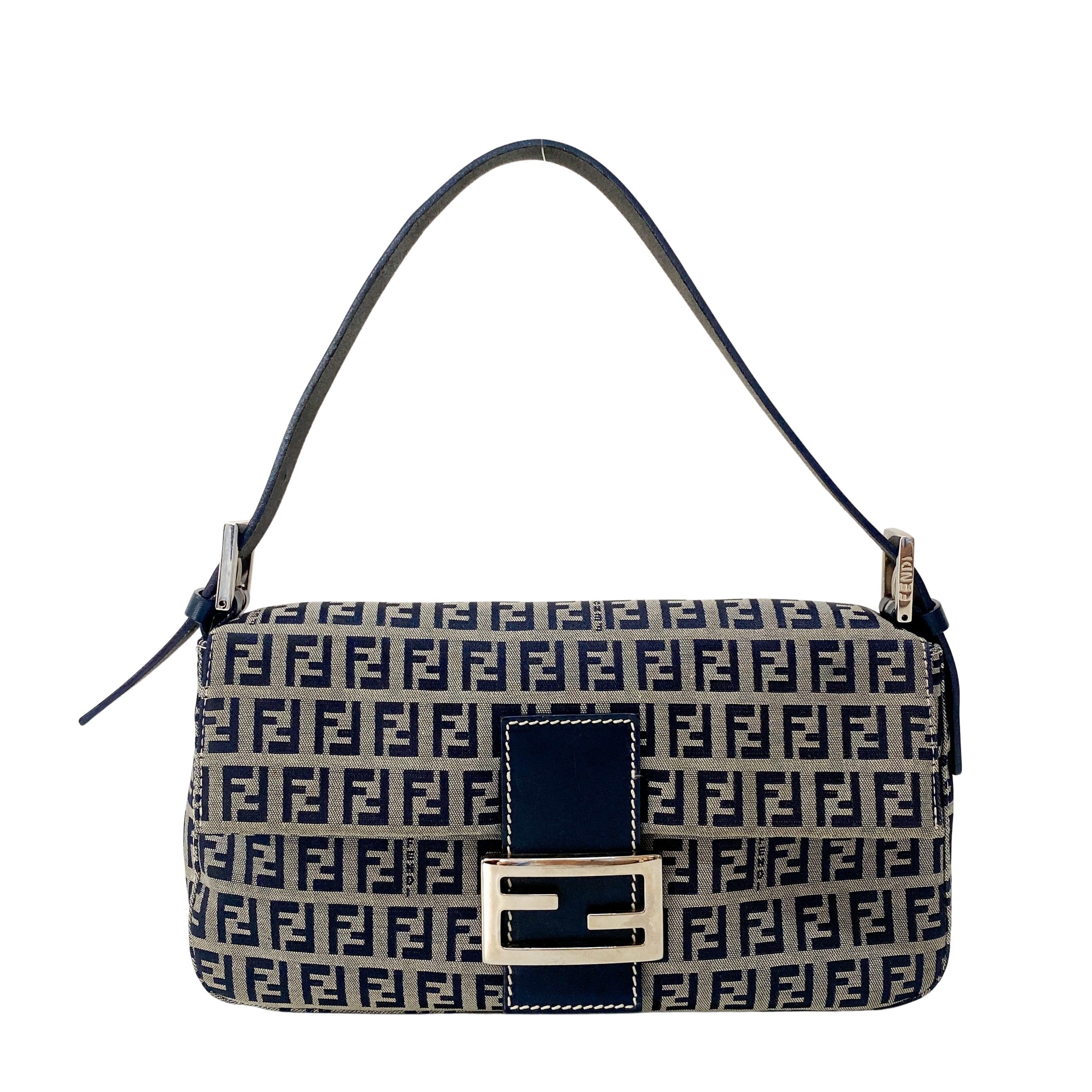 Zucchino Baguette Navy Coated Canvas Shoulder Bag