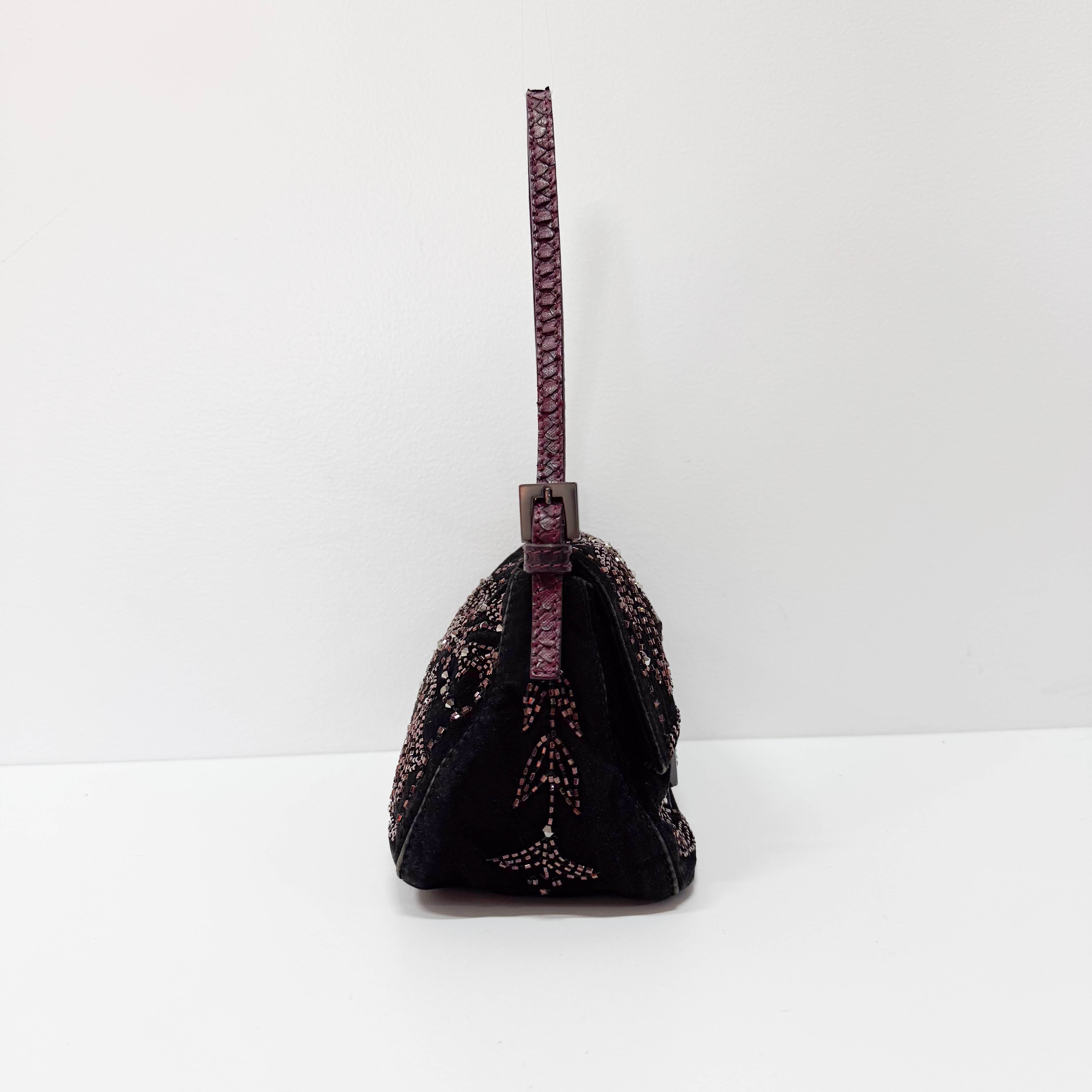 Mamma Baguette Mini Black Suede x Beads Shoulder Bag