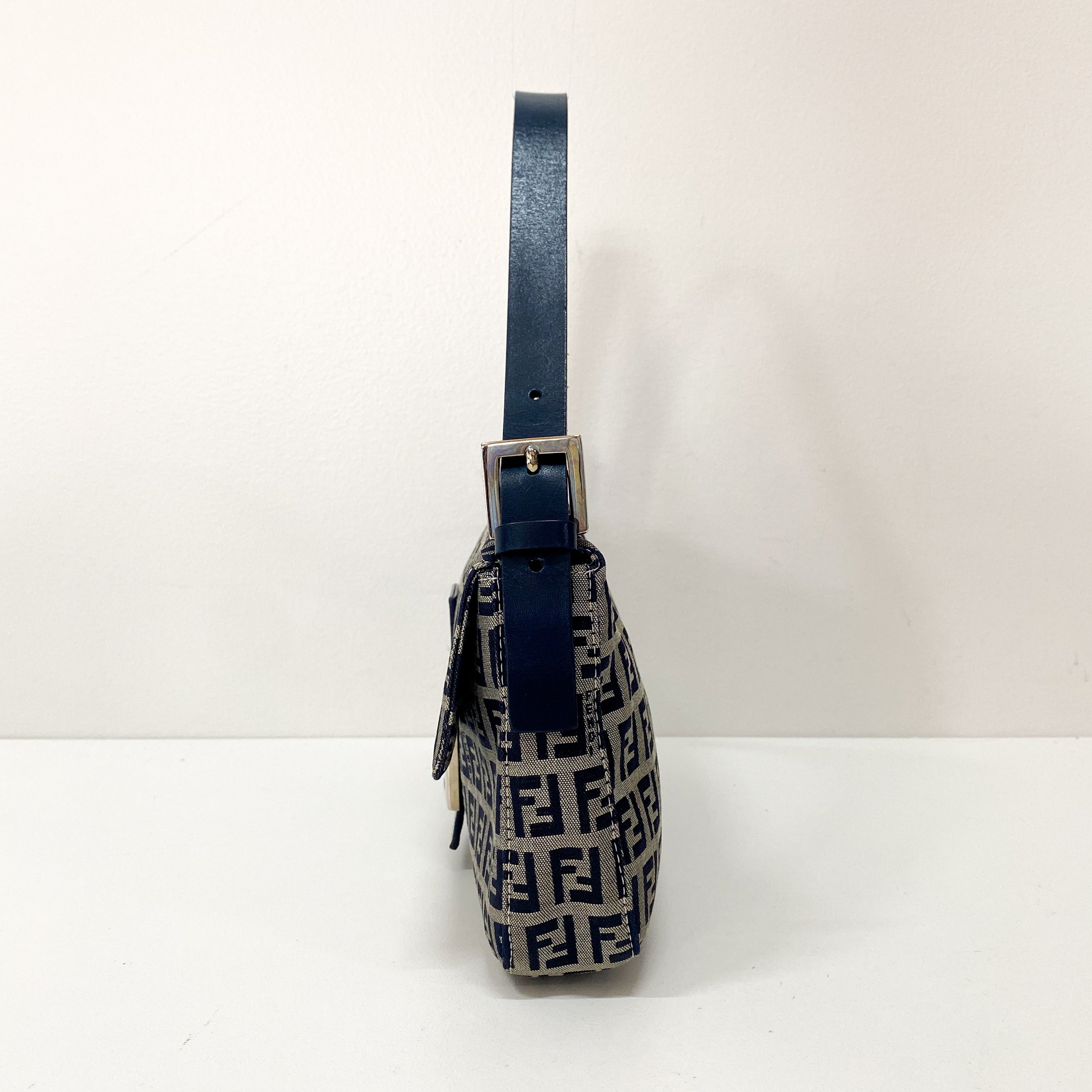 Zucchino Baguette Navy Coated Canvas Shoulder Bag