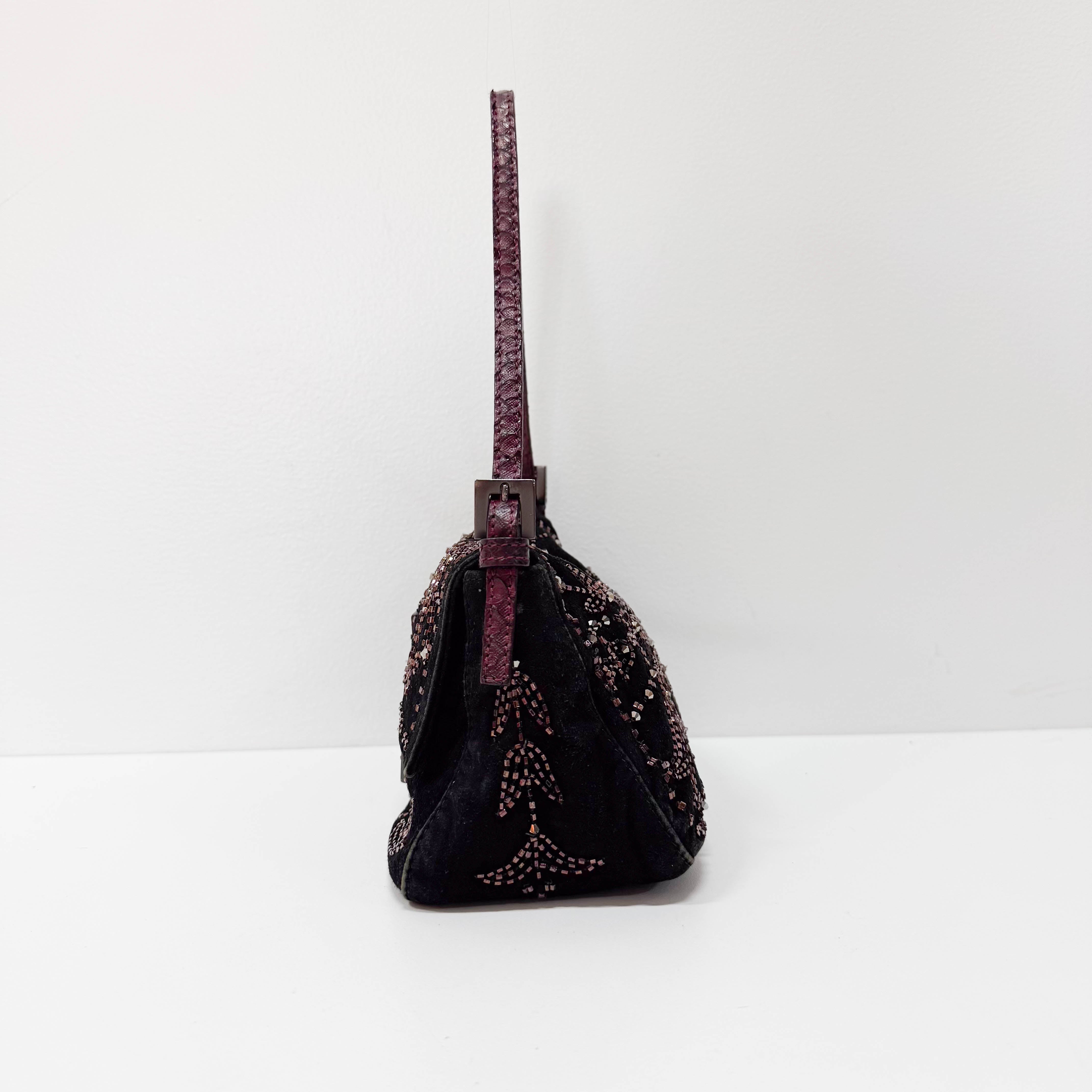 Mamma Baguette Mini Black Suede x Beads Shoulder Bag