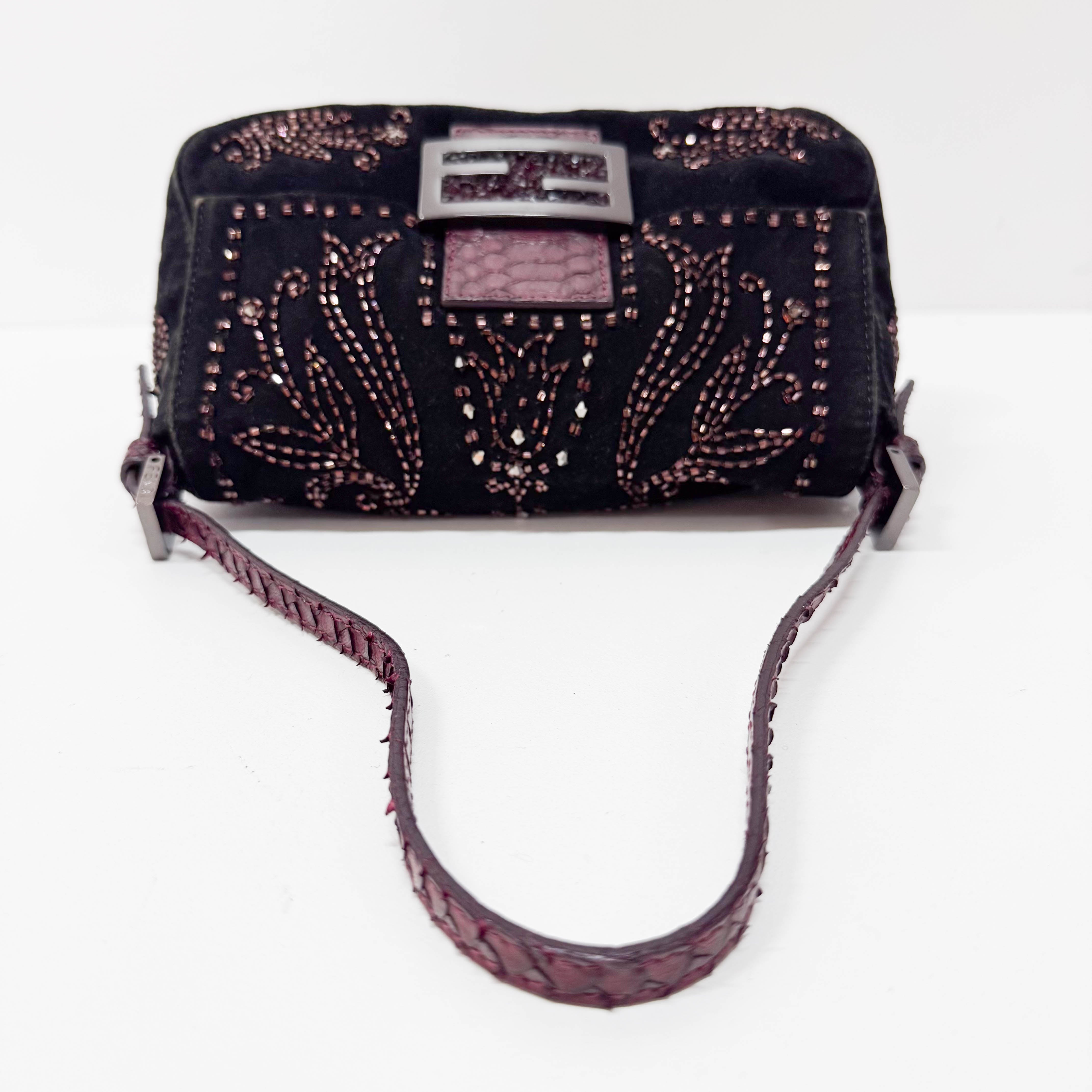 Mamma Baguette Mini Black Suede x Beads Shoulder Bag