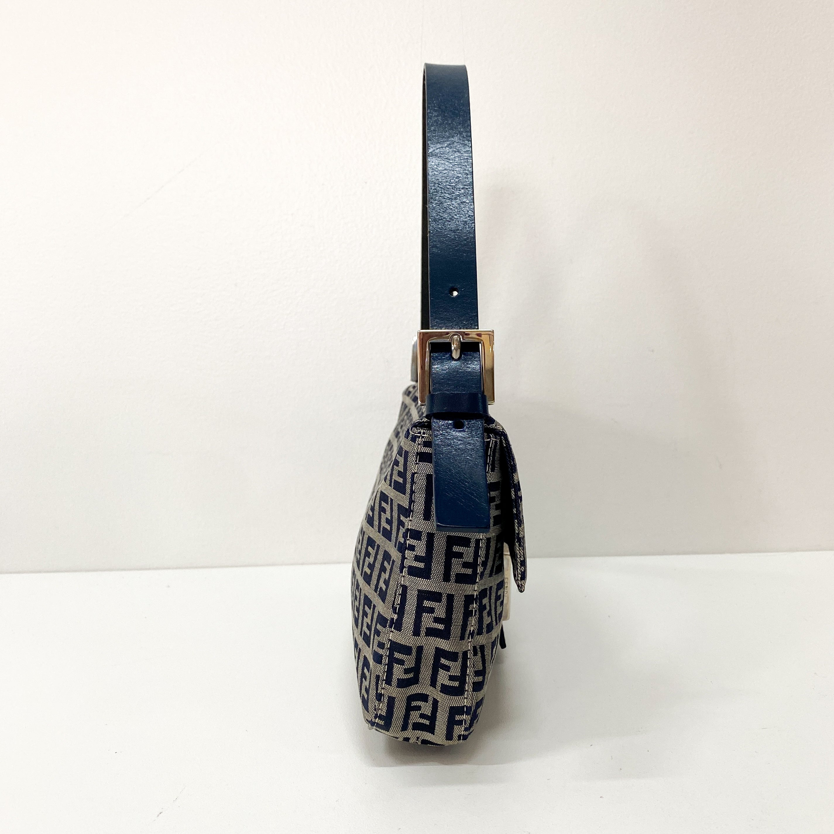 Zucchino Baguette Navy Coated Canvas Shoulder Bag