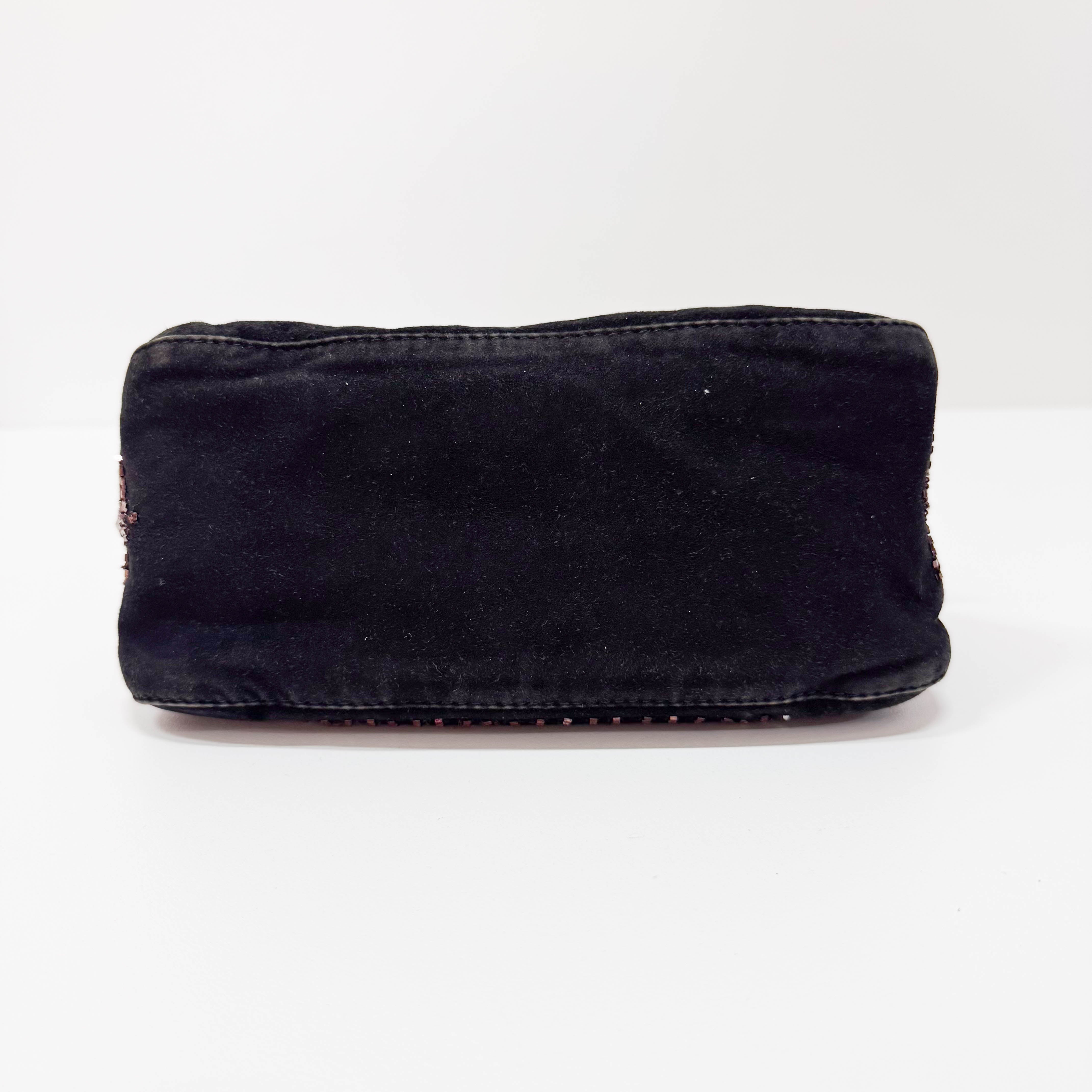 Mamma Baguette Mini Black Suede x Beads Shoulder Bag