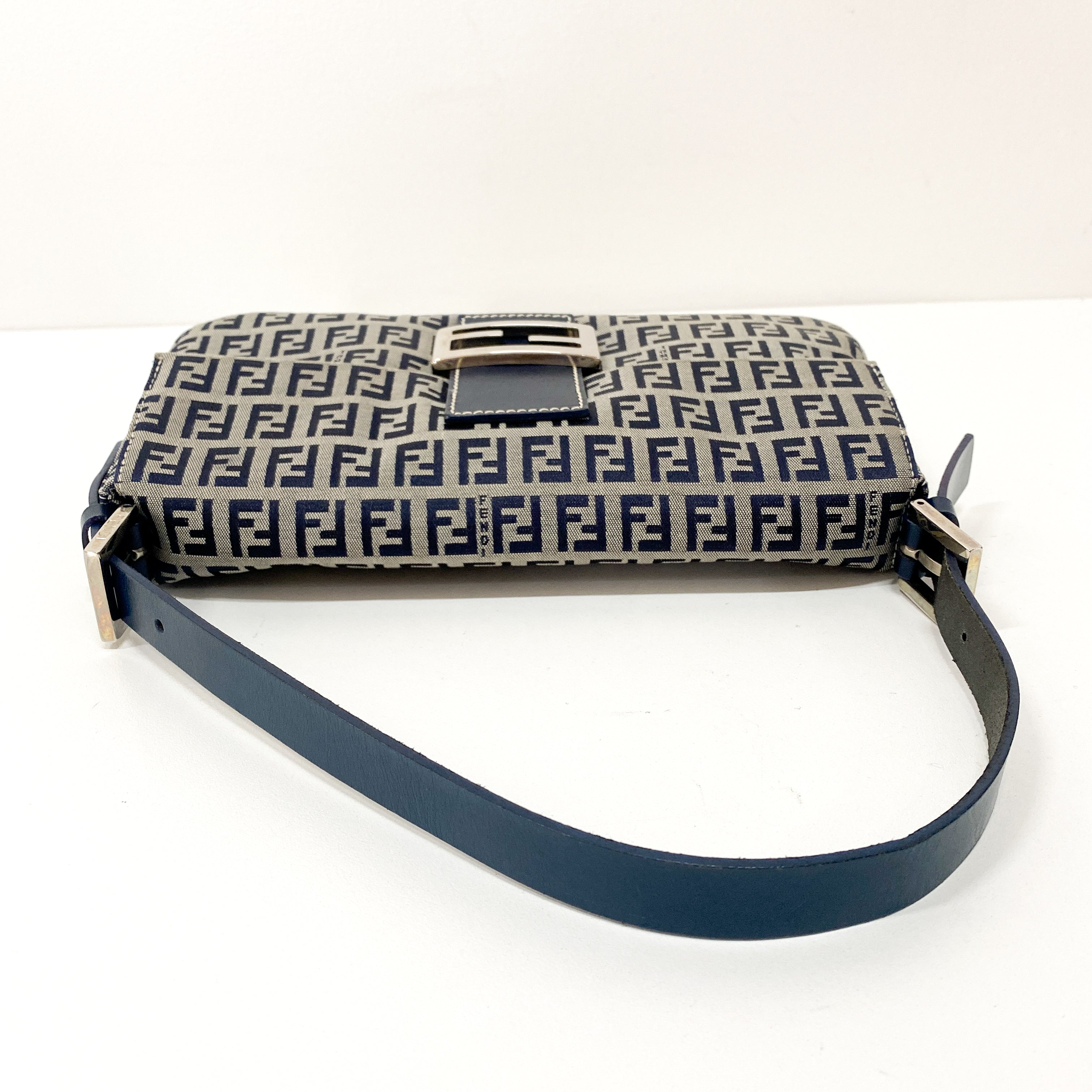 Zucchino Baguette Navy Coated Canvas Shoulder Bag