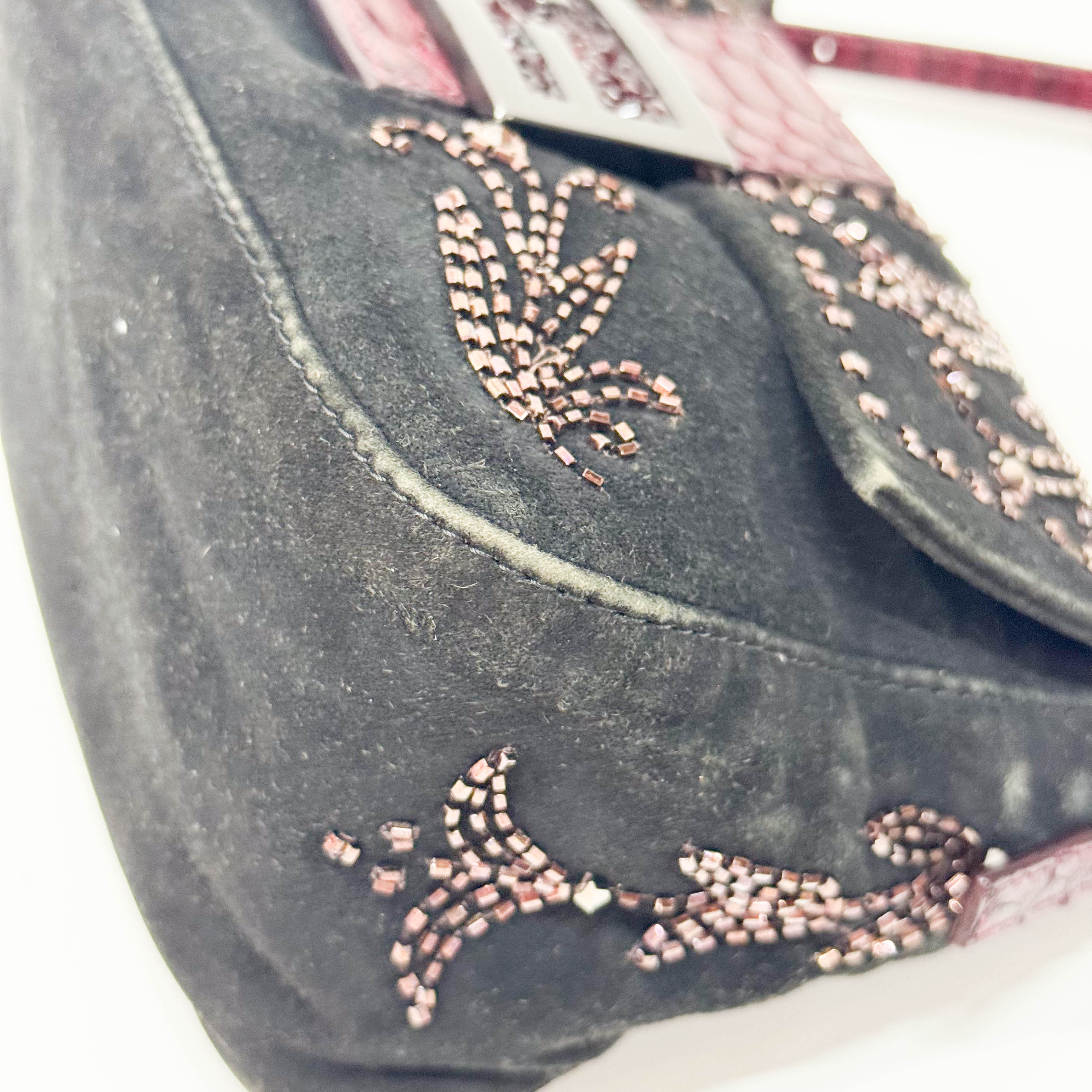 Mamma Baguette Mini Black Suede x Beads Shoulder Bag