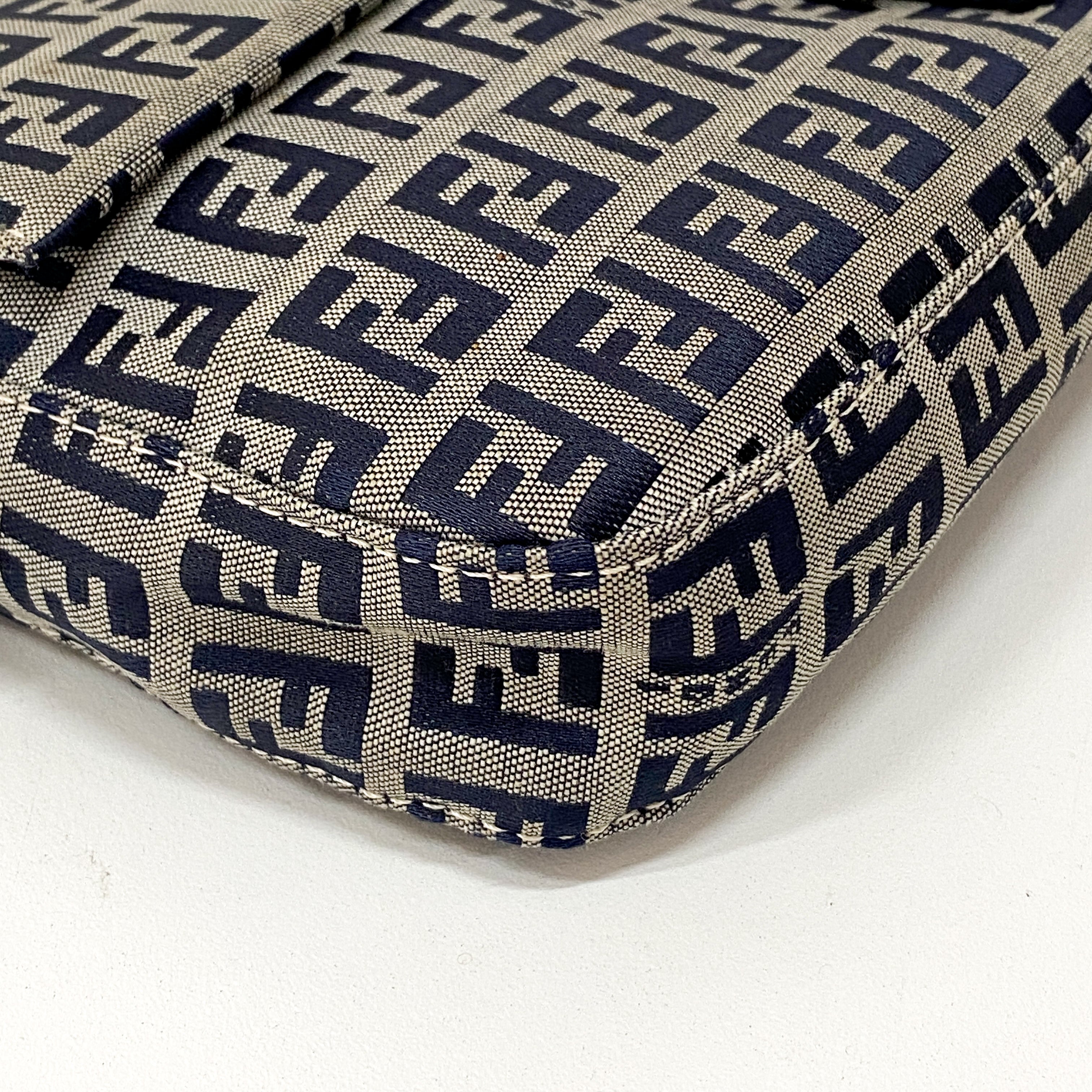 Zucchino Baguette Navy Coated Canvas Shoulder Bag