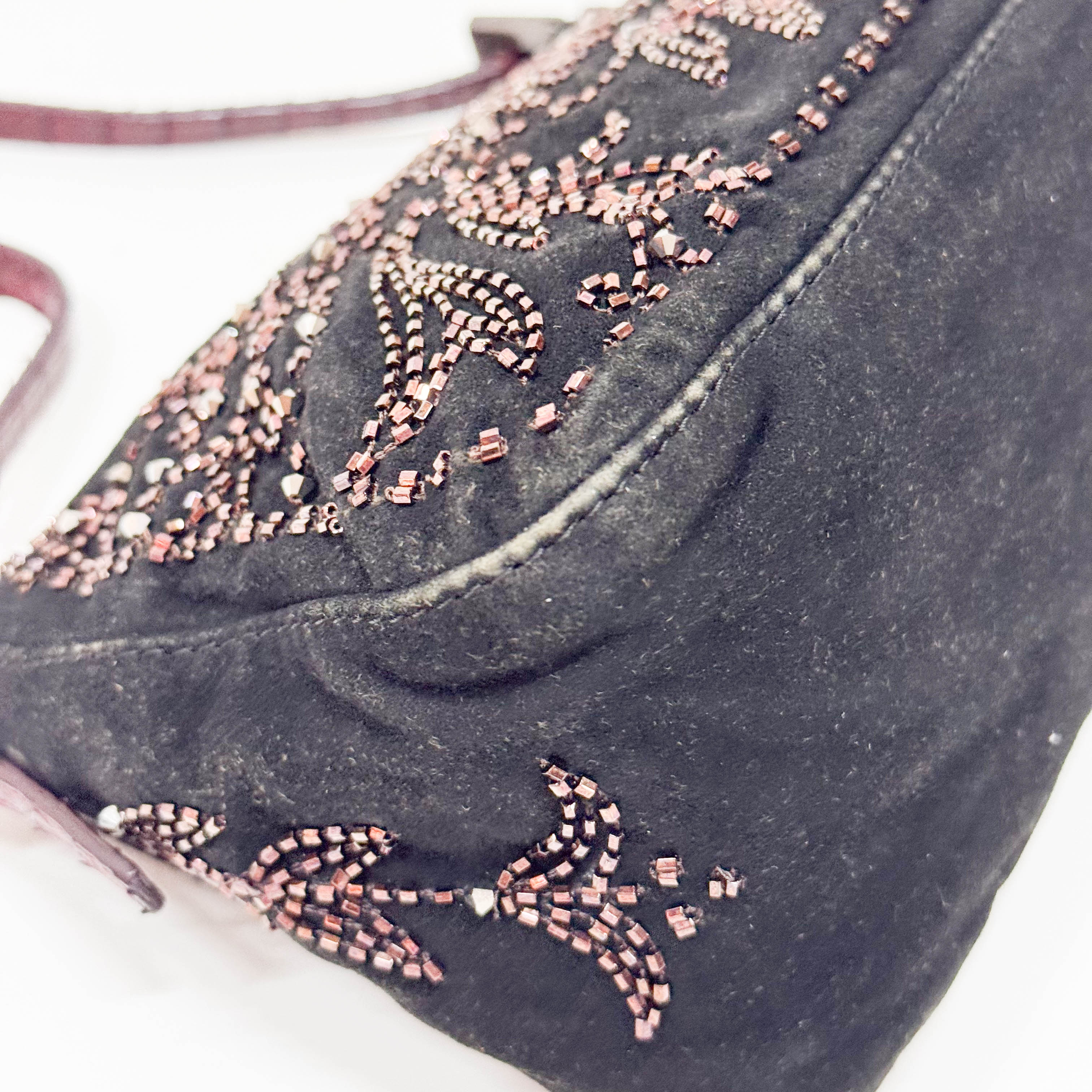 Mamma Baguette Mini Black Suede x Beads Shoulder Bag