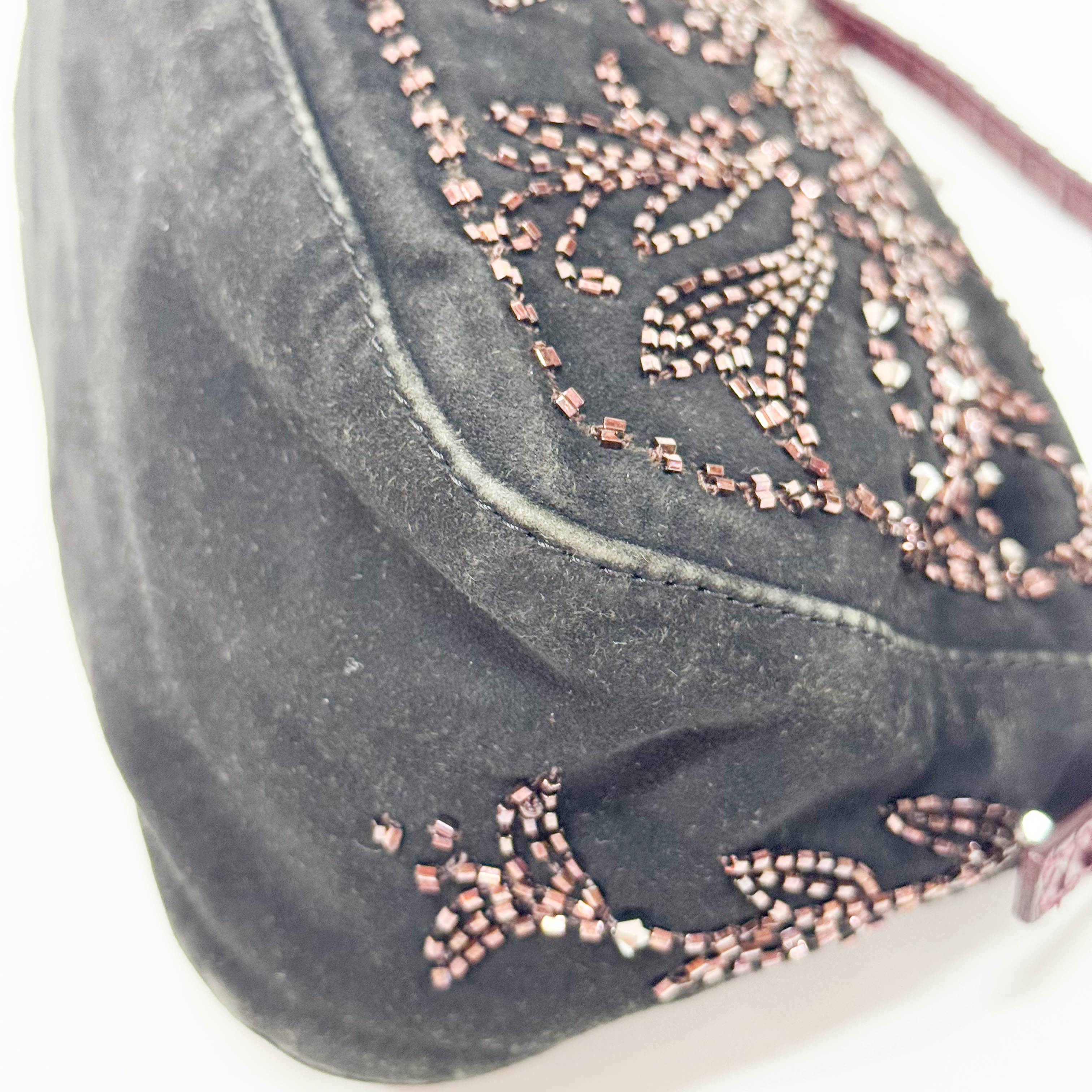 Mamma Baguette Mini Black Suede x Beads Shoulder Bag