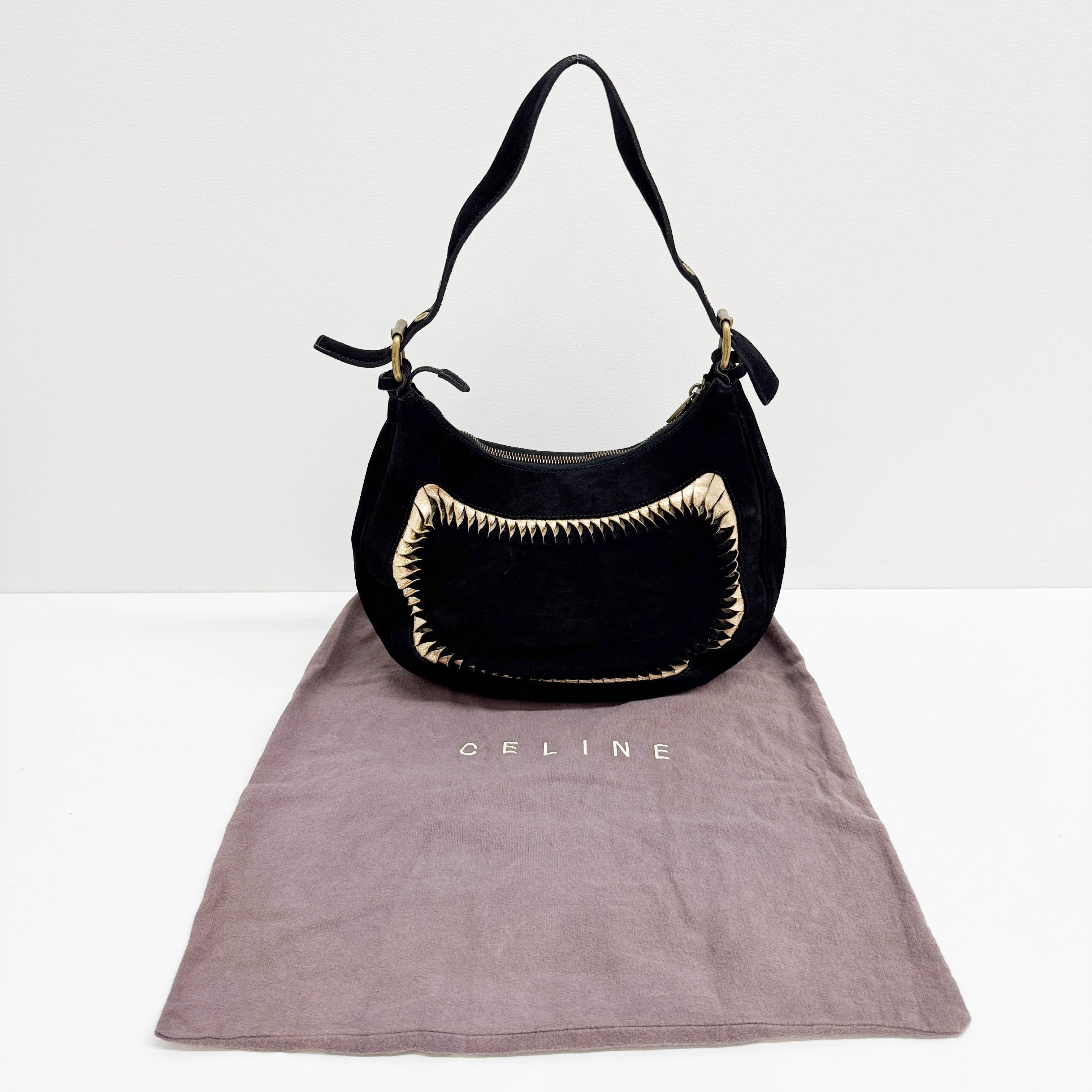 Twisted Black & Gold Suede Shoulder Bag