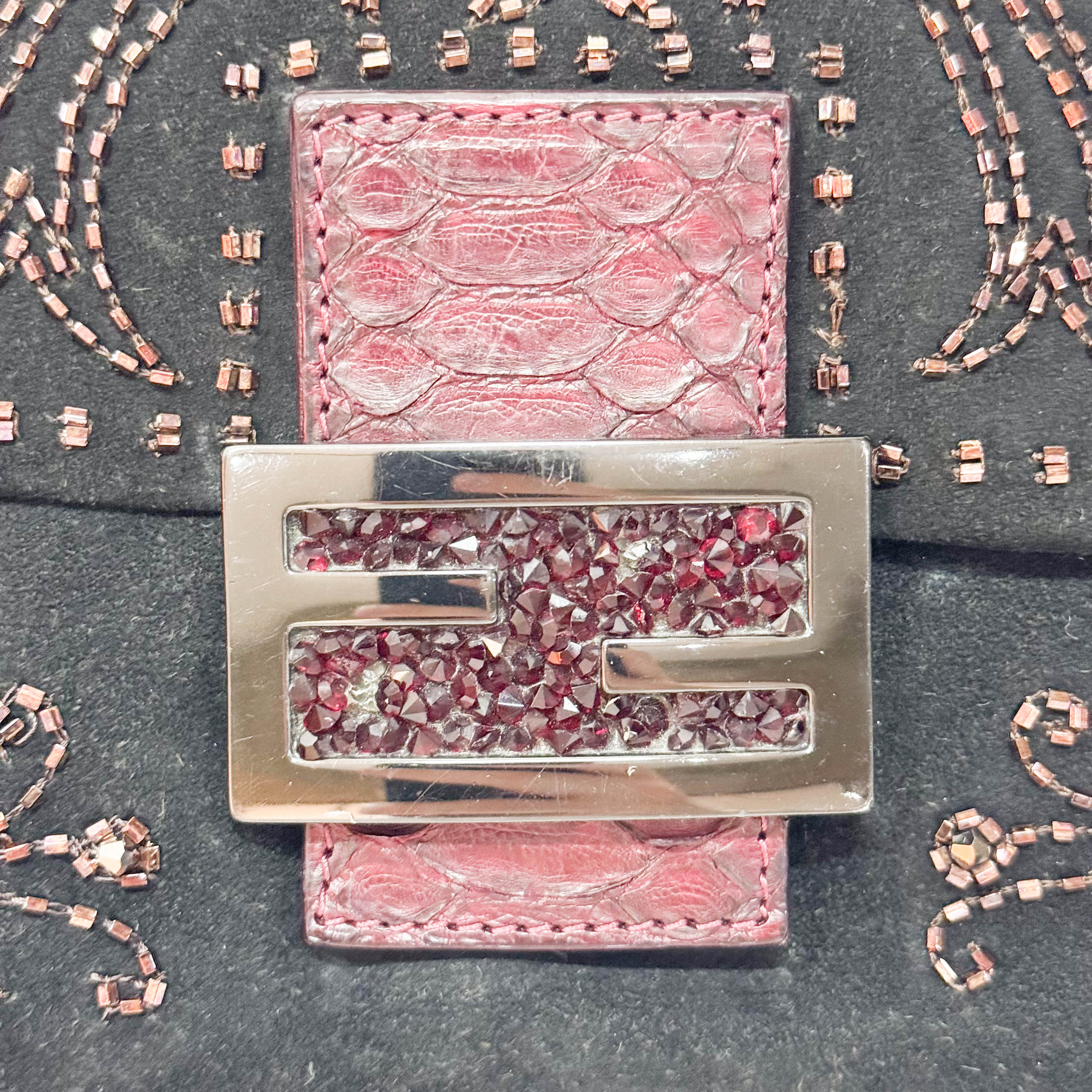 Mamma Baguette Mini Black Suede x Beads Shoulder Bag