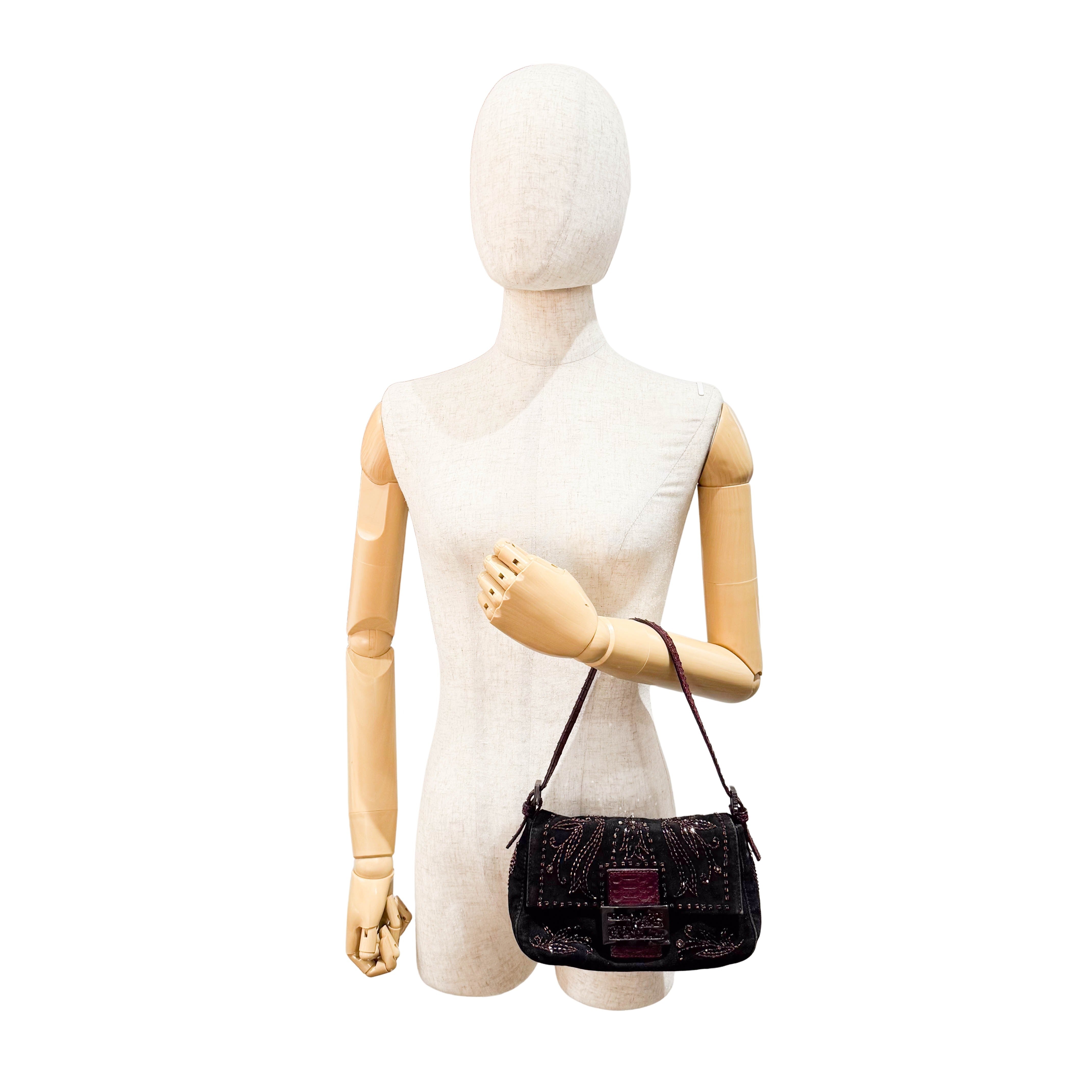Mamma Baguette Mini Black Suede x Beads Shoulder Bag