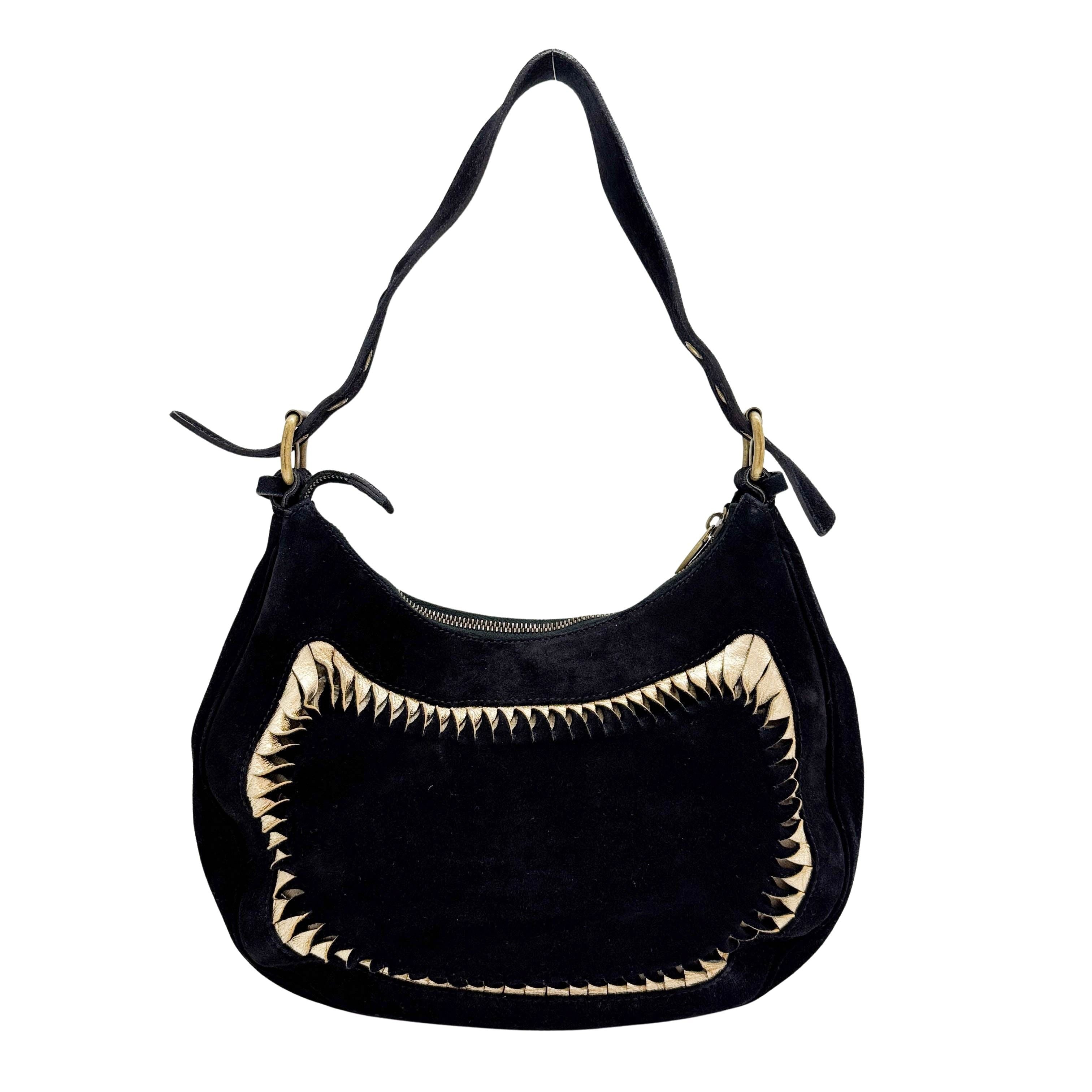Twisted Black & Gold Suede Shoulder Bag