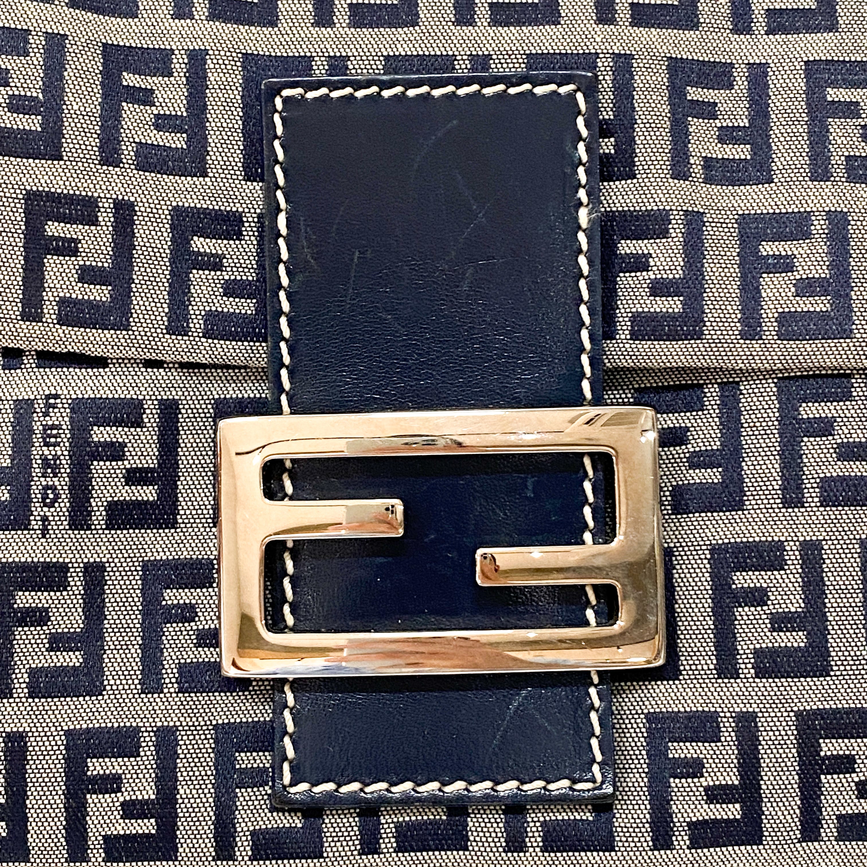 Zucchino Baguette Navy Coated Canvas Shoulder Bag