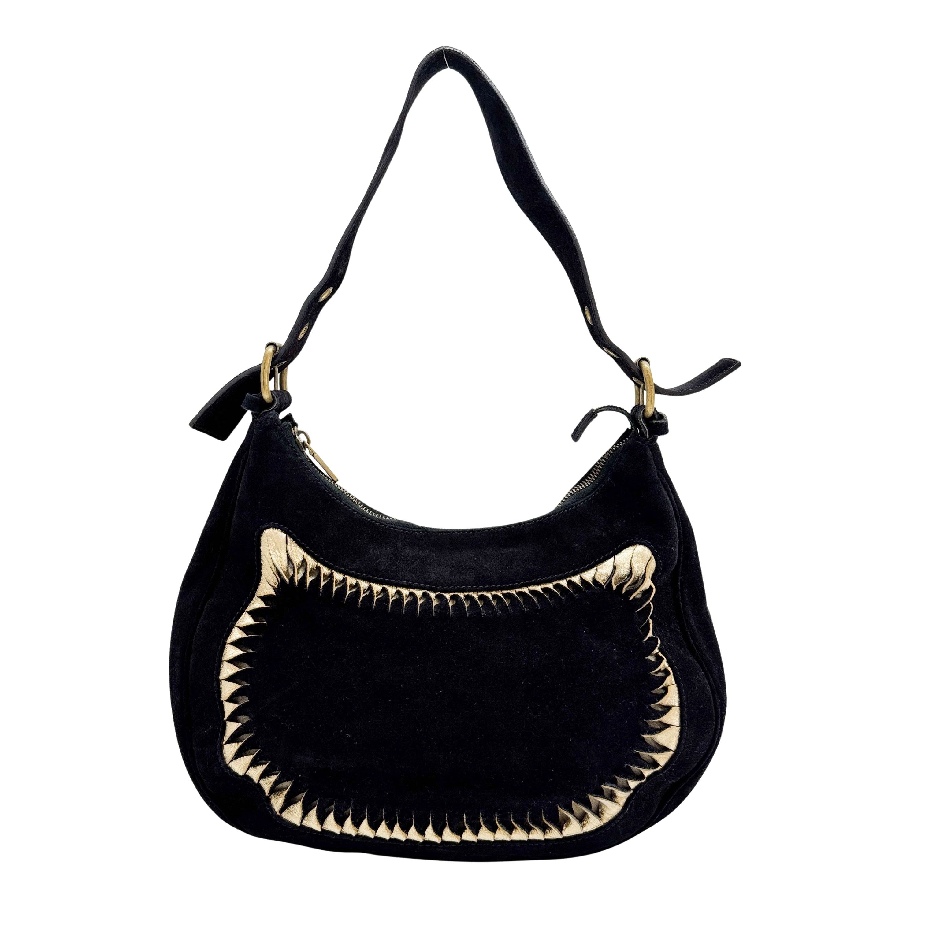 Twisted Black & Gold Suede Shoulder Bag