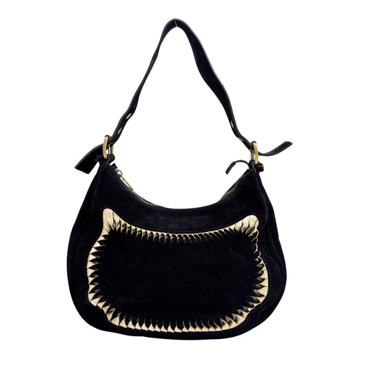 Twisted Black & Gold Suede Shoulder Bag