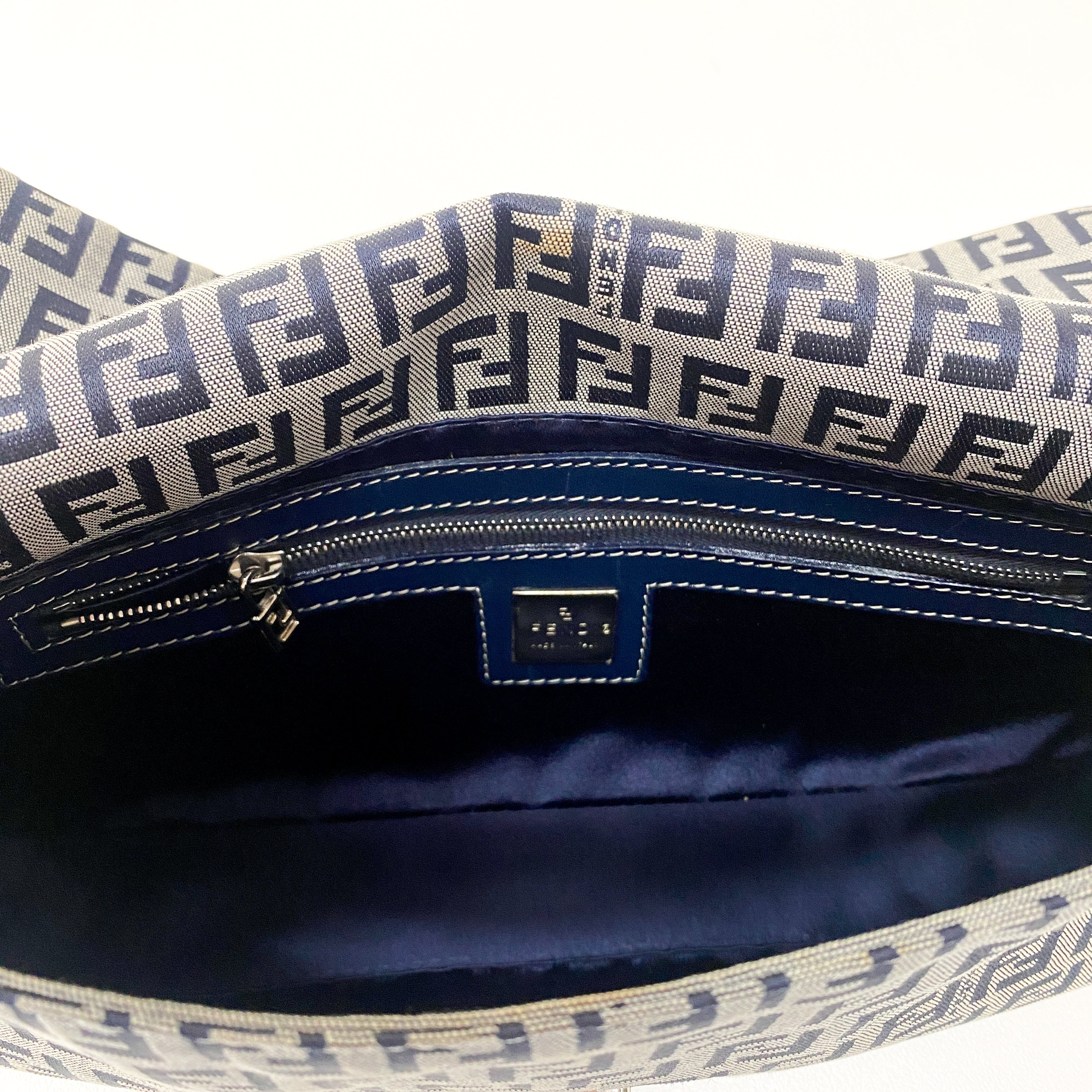 Zucchino Baguette Navy Coated Canvas Shoulder Bag