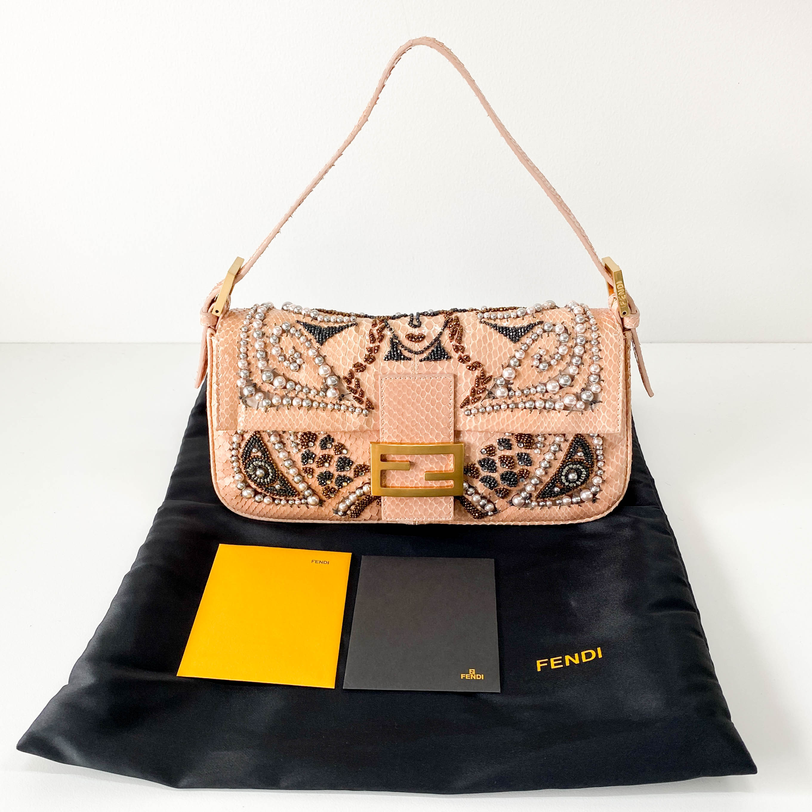 Baguette Pink Leather Embroidery Shoulder Bag