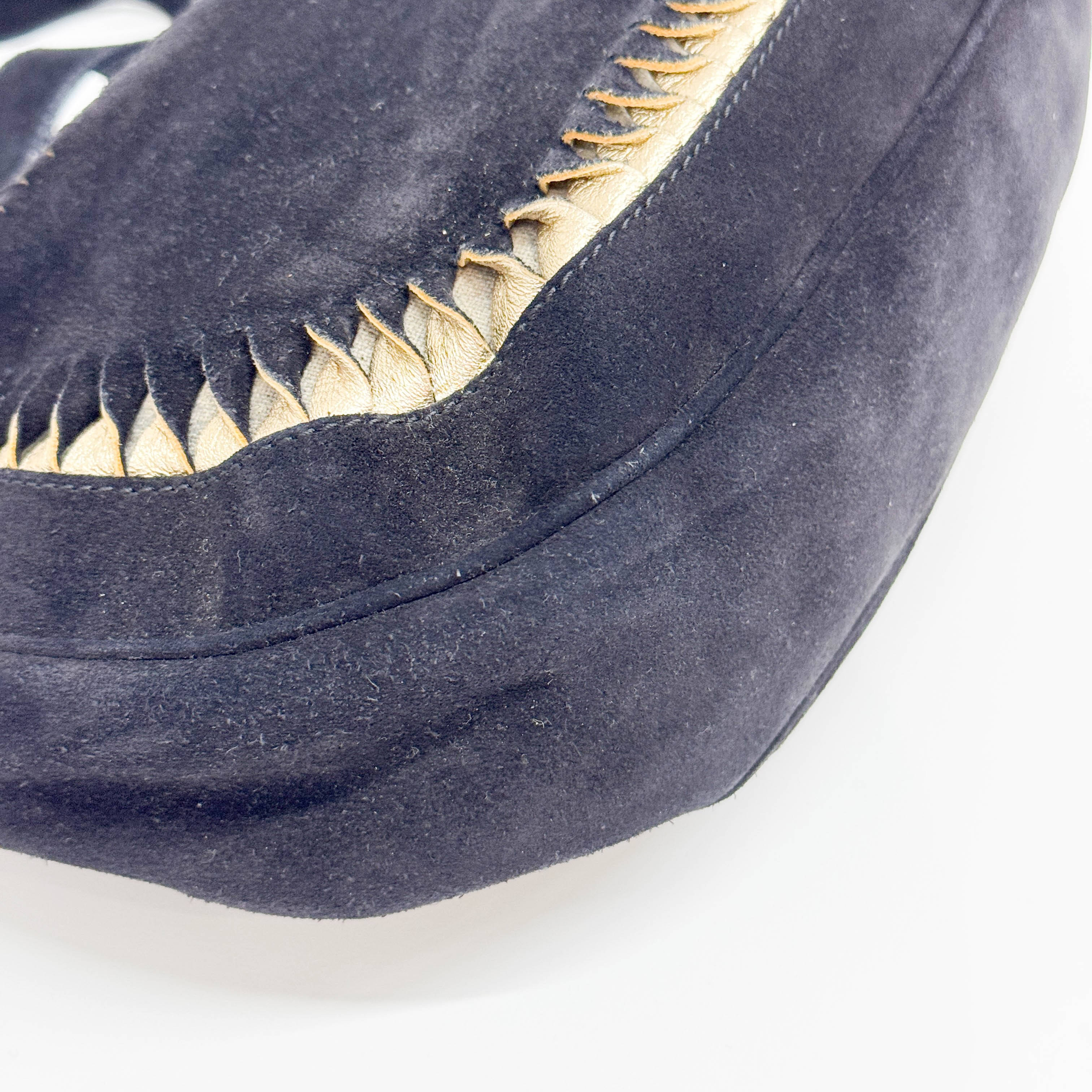 Twisted Black & Gold Suede Shoulder Bag