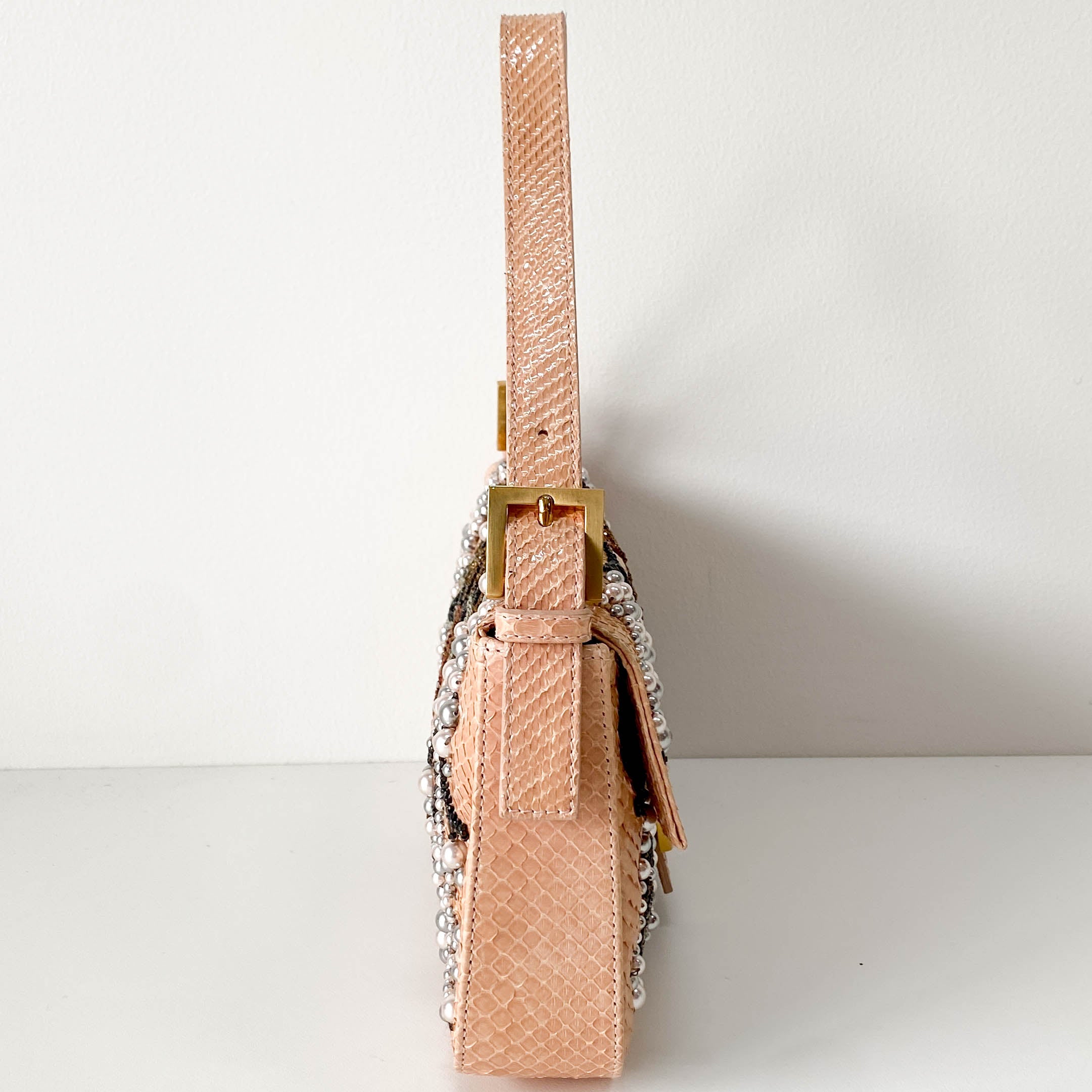 Baguette Pink Leather Embroidery Shoulder Bag
