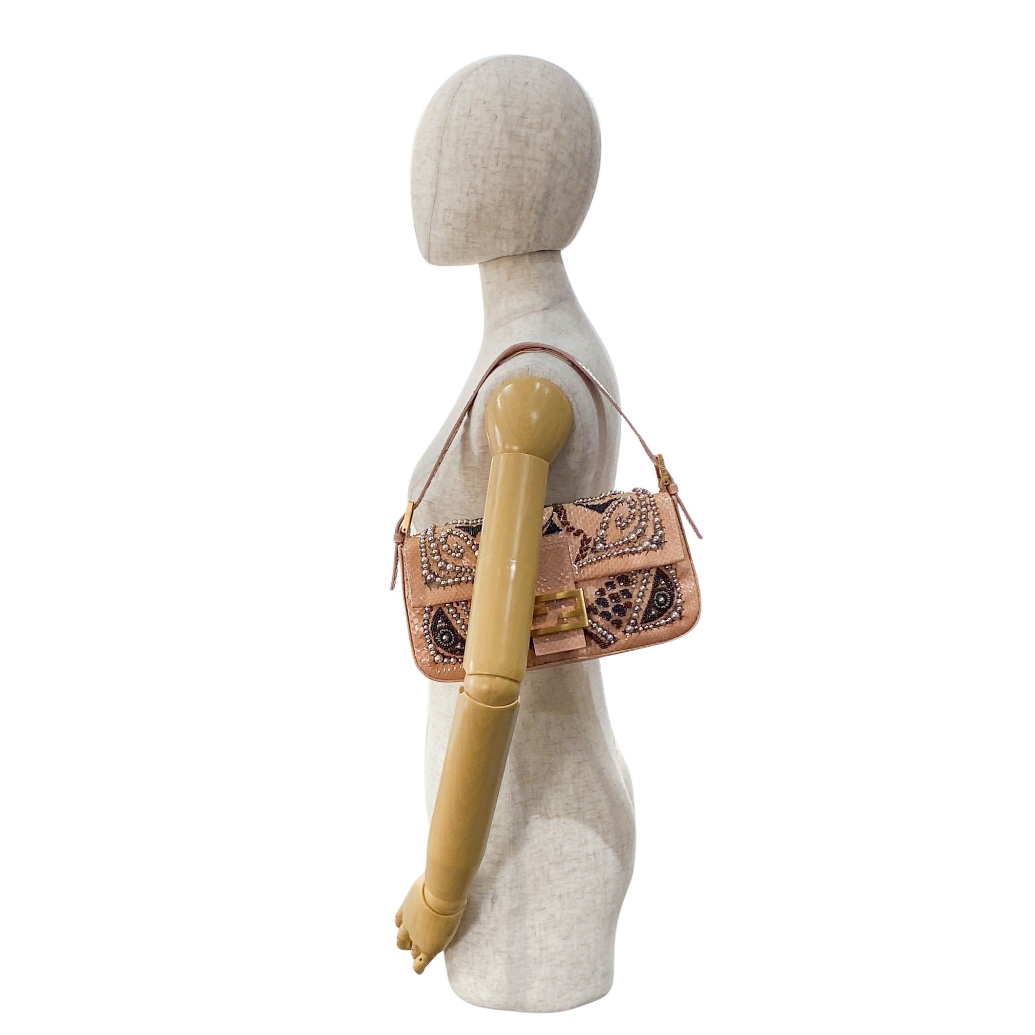 Baguette Pink Leather Embroidery Shoulder Bag