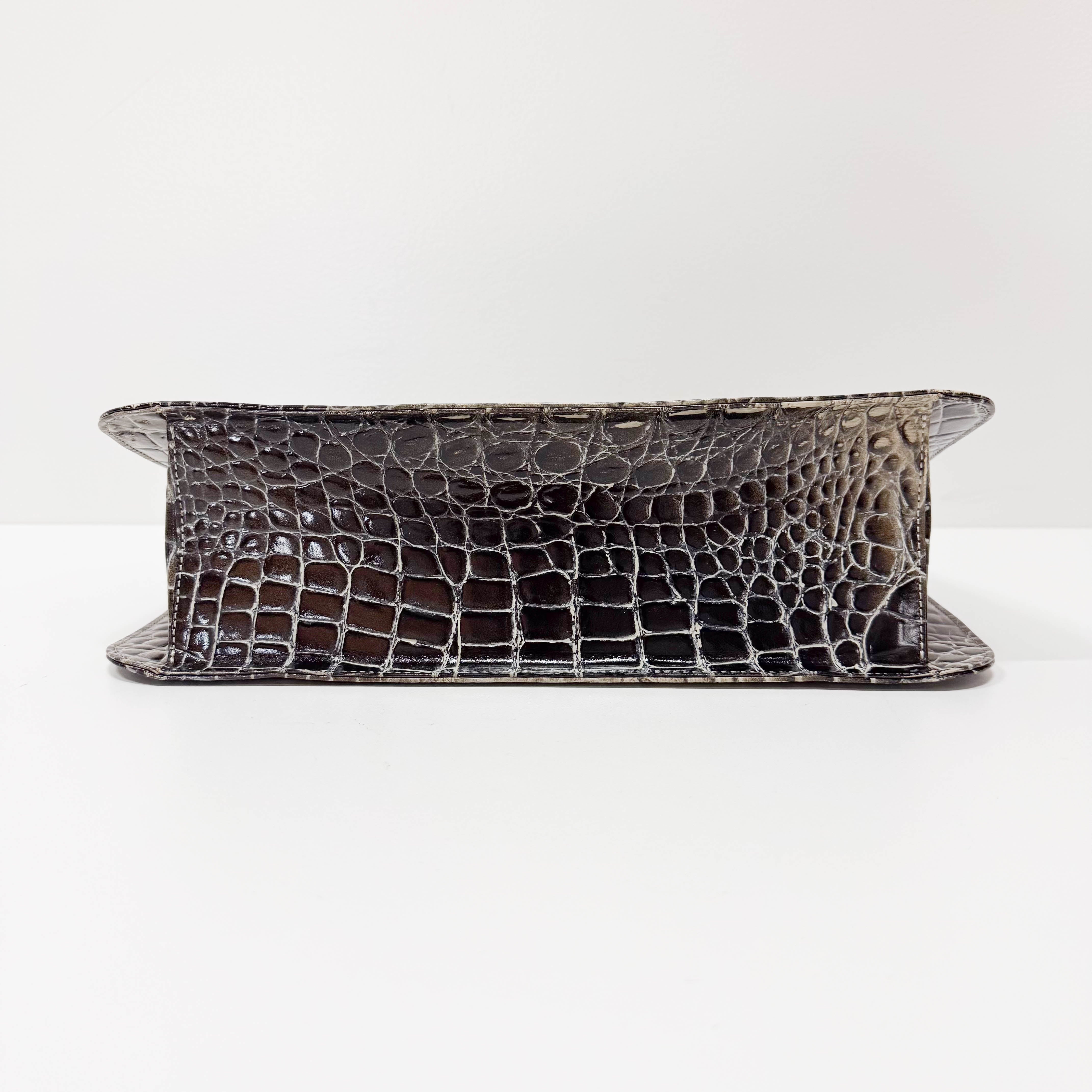 Grey Croc Embossed Leather Shoulder Bag