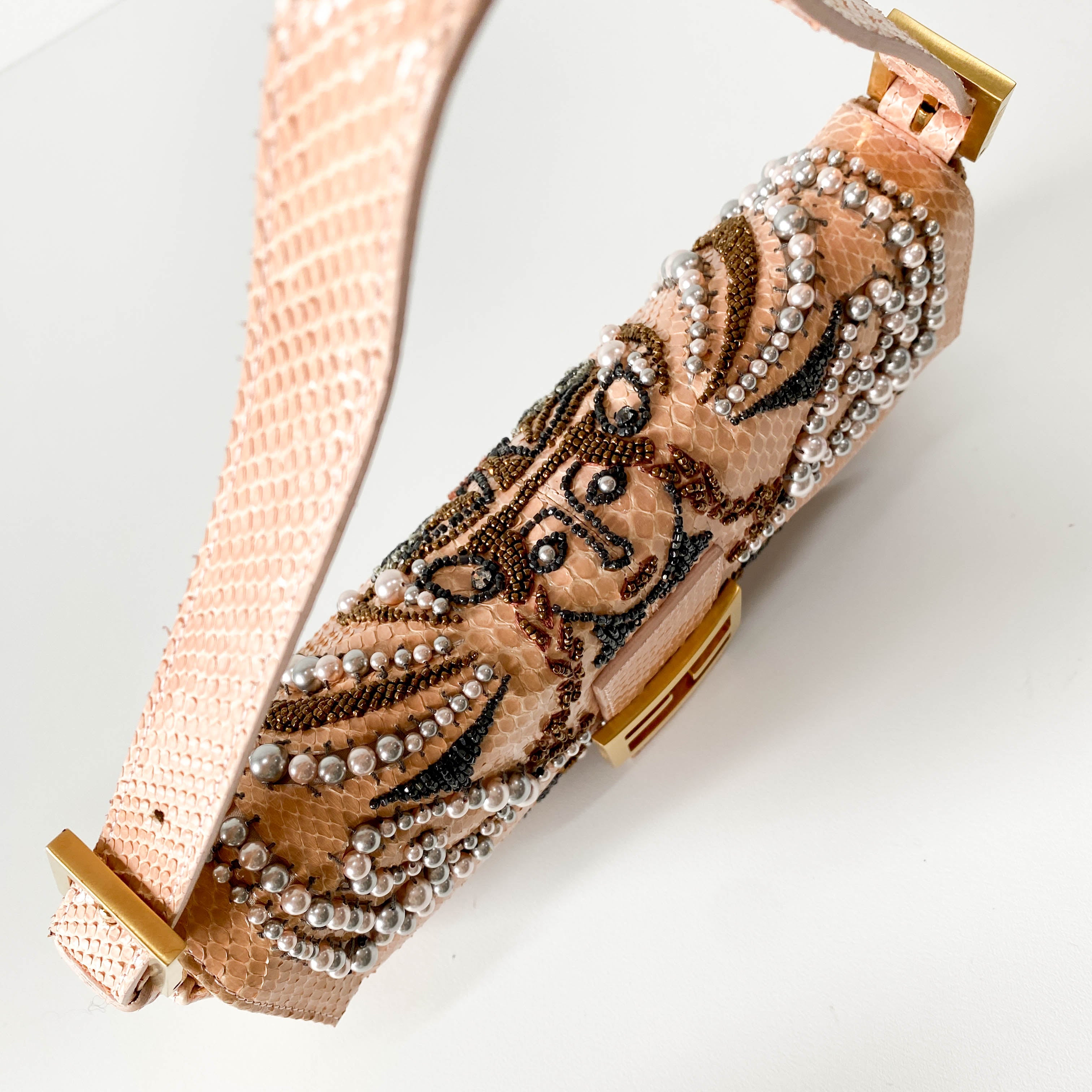 Baguette Pink Leather Embroidery Shoulder Bag