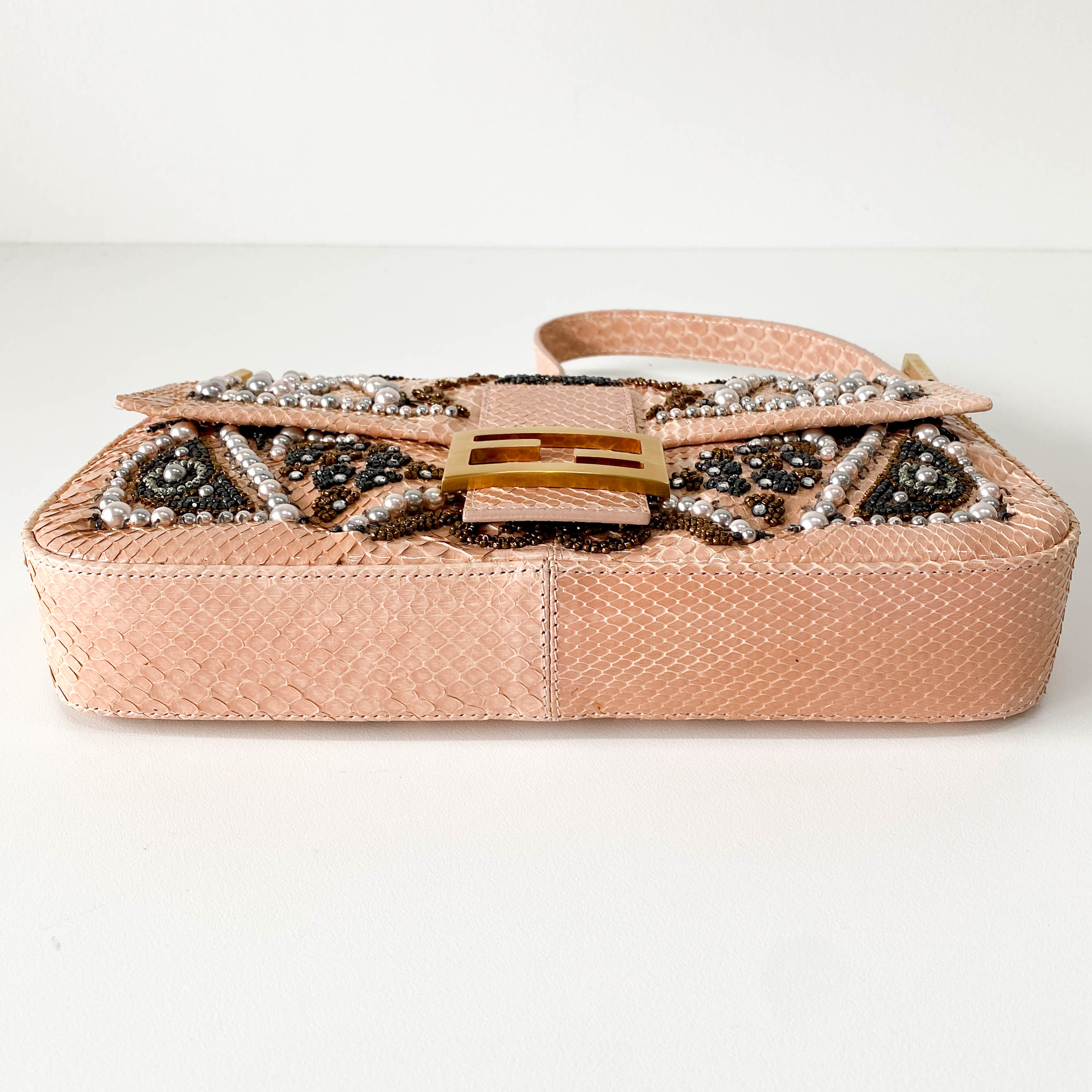 Baguette Pink Leather Embroidery Shoulder Bag