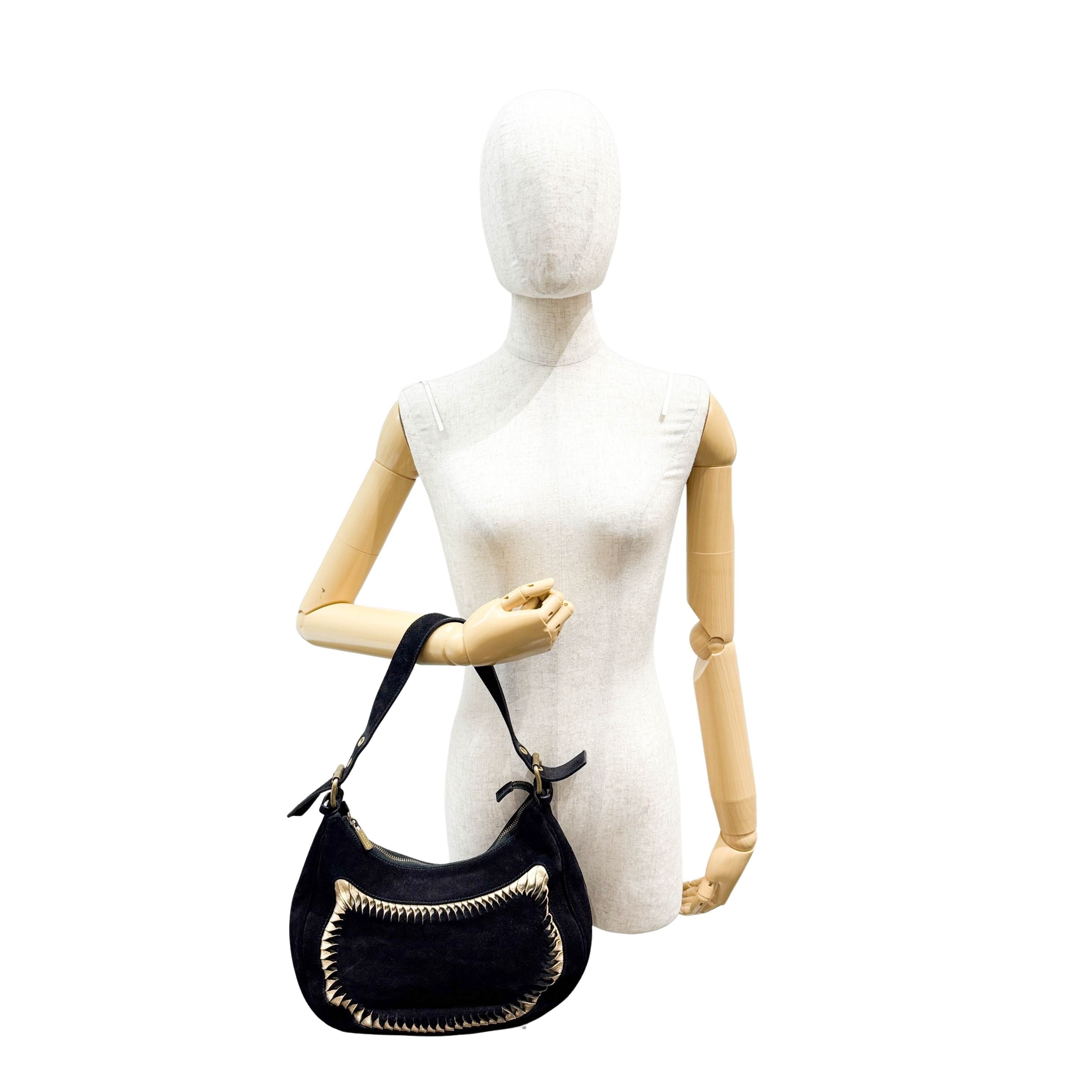 Twisted Black & Gold Suede Shoulder Bag