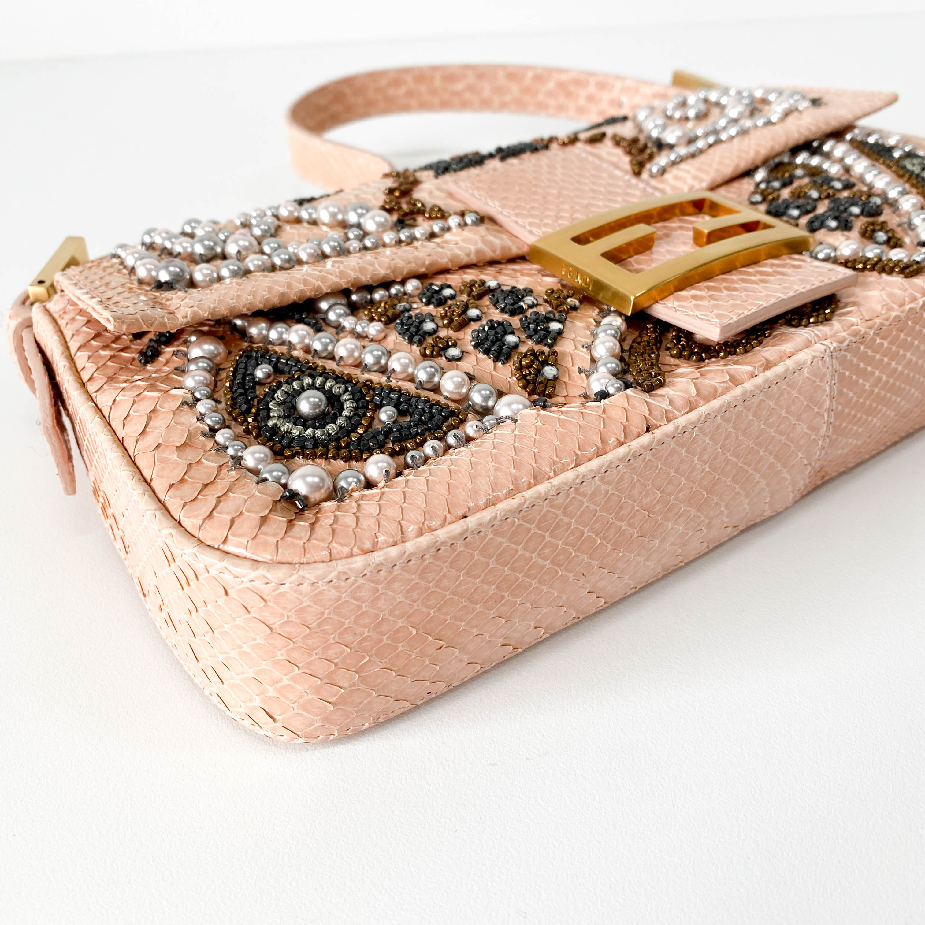 Baguette Pink Leather Embroidery Shoulder Bag