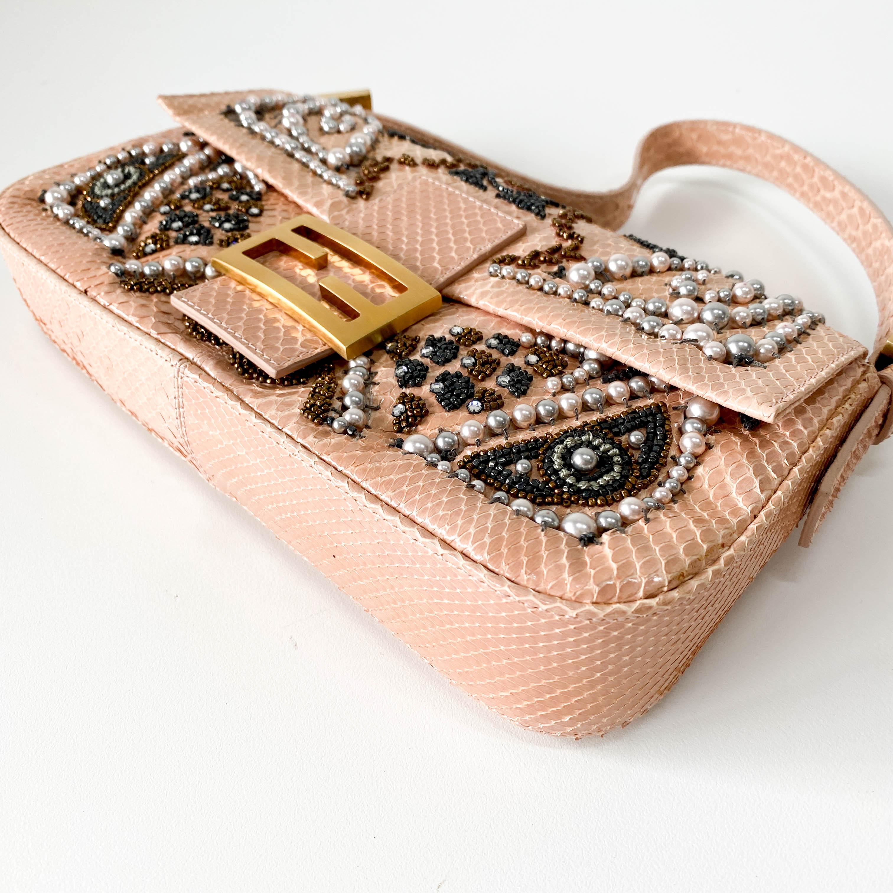 Baguette Pink Leather Embroidery Shoulder Bag