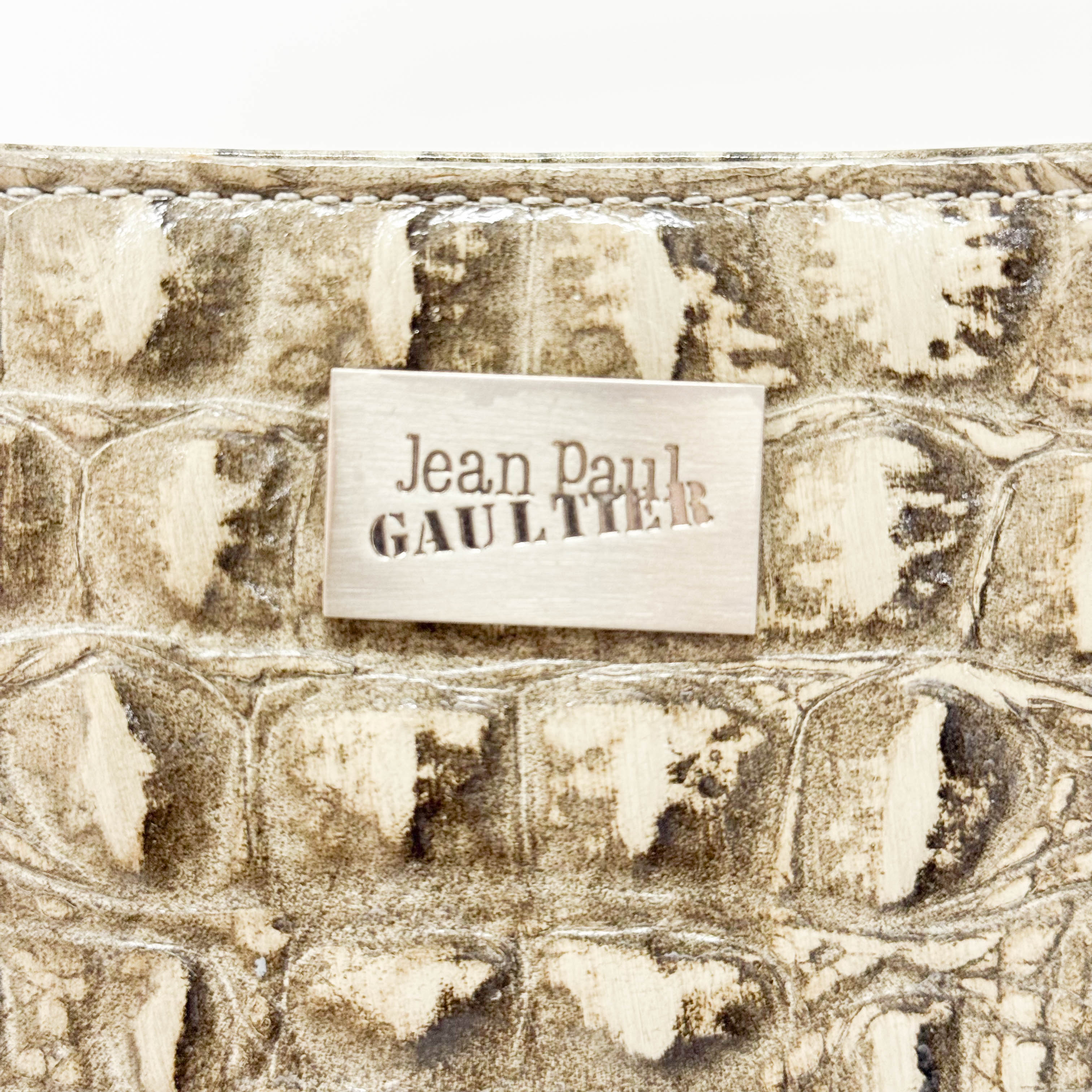 Grey Croc Embossed Leather Shoulder Bag