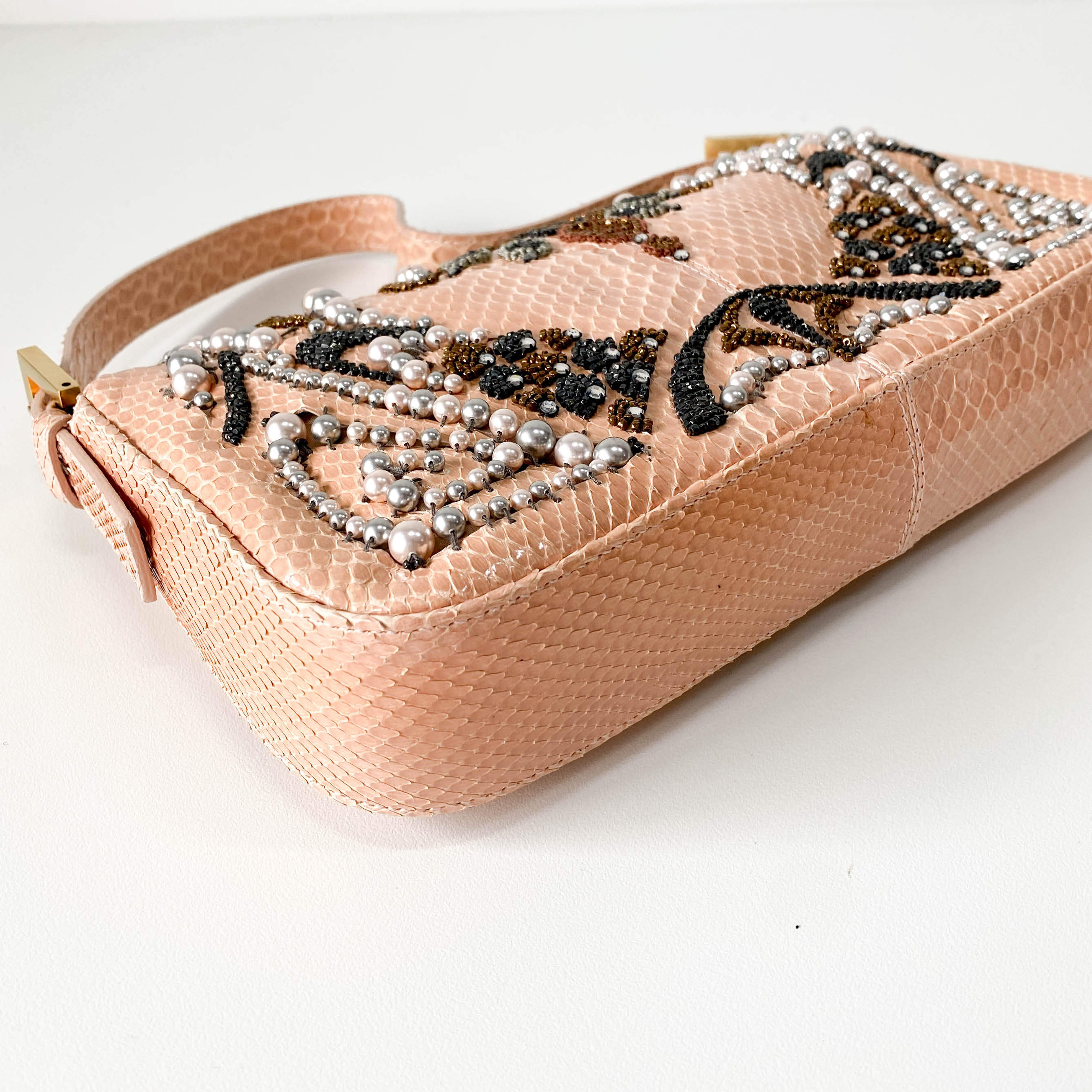 Baguette Pink Leather Embroidery Shoulder Bag