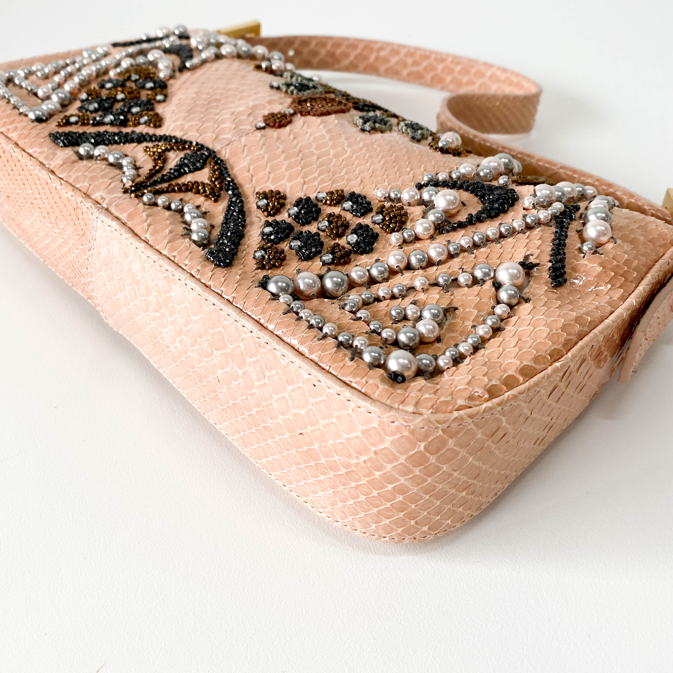 Baguette Pink Leather Embroidery Shoulder Bag