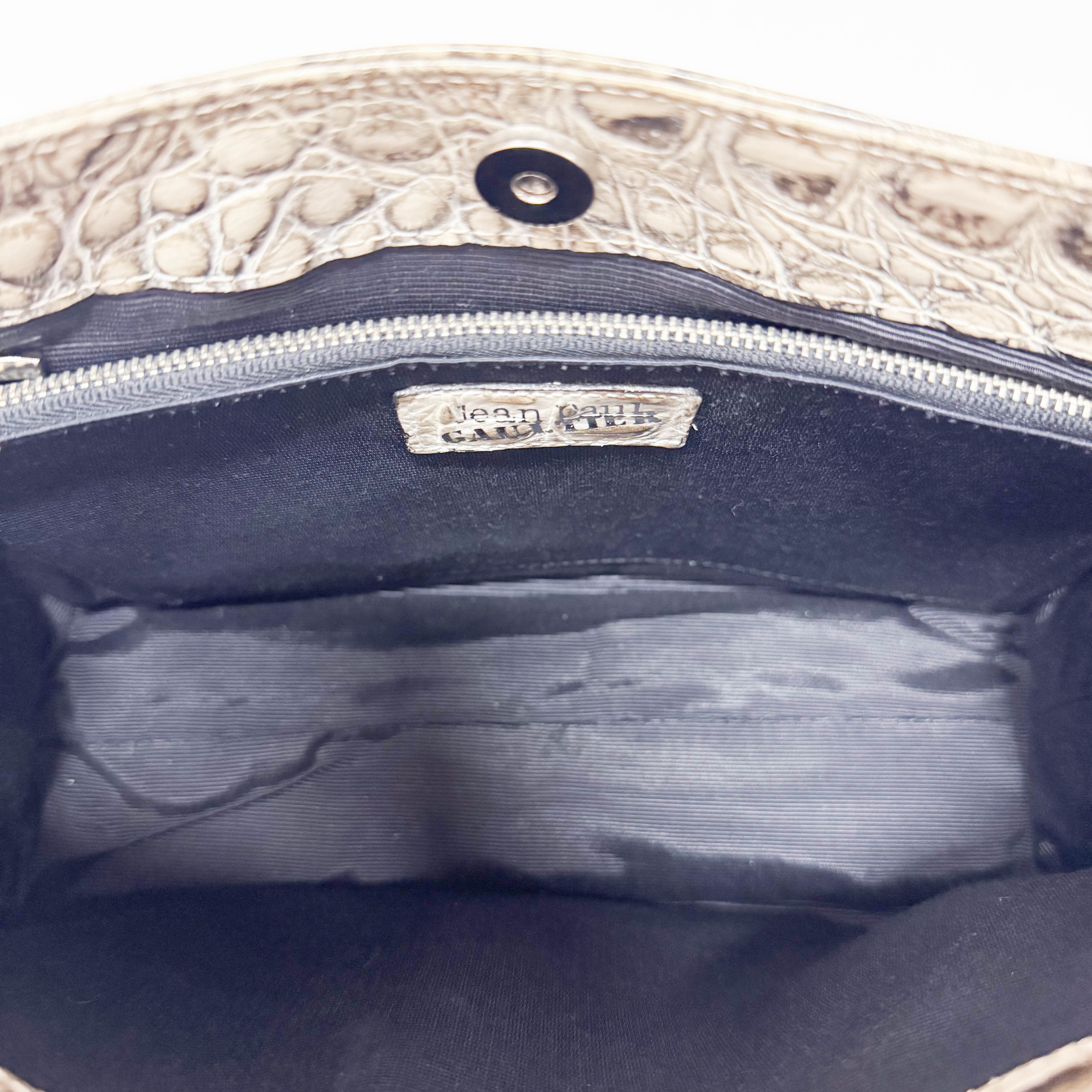 Grey Croc Embossed Leather Shoulder Bag