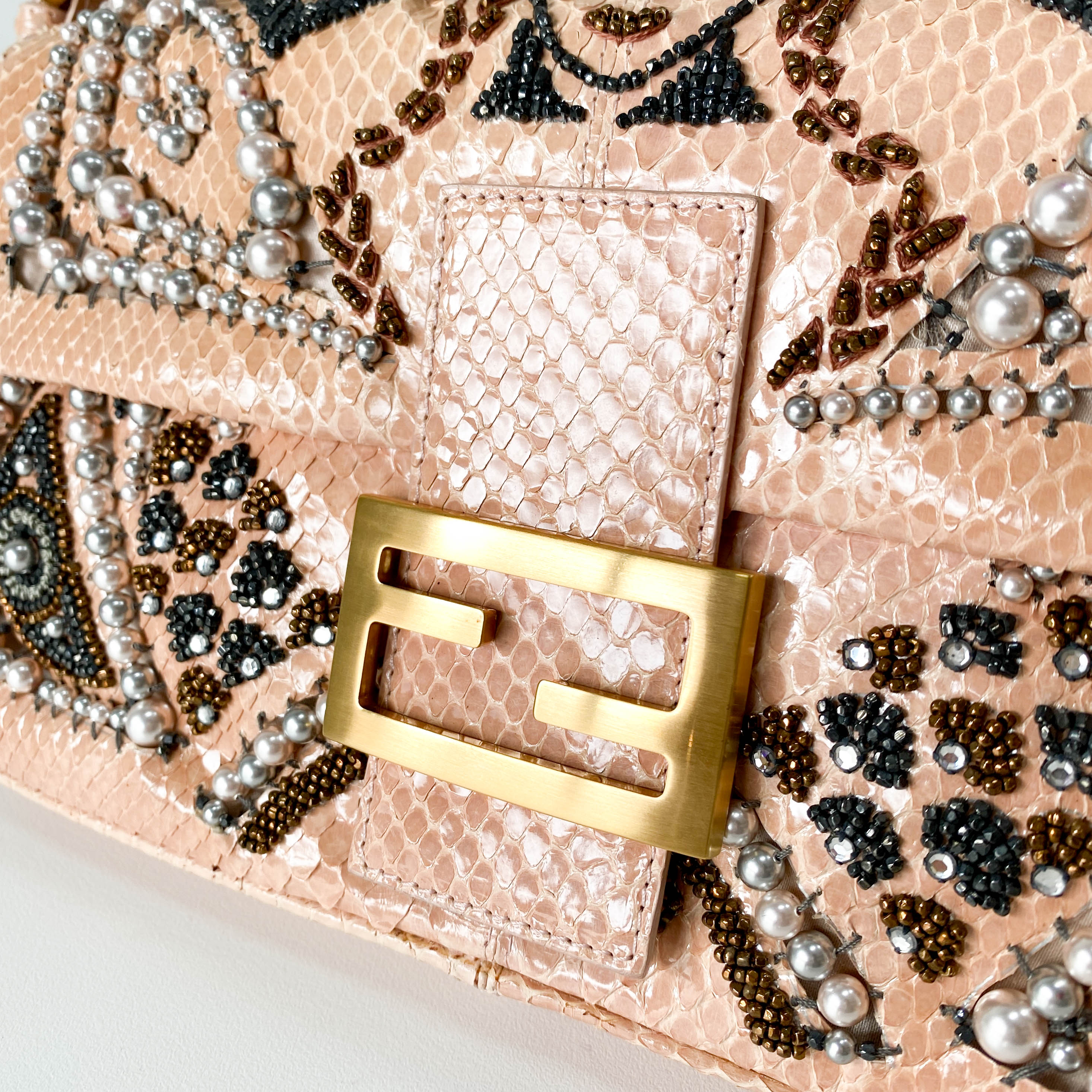 Baguette Pink Leather Embroidery Shoulder Bag