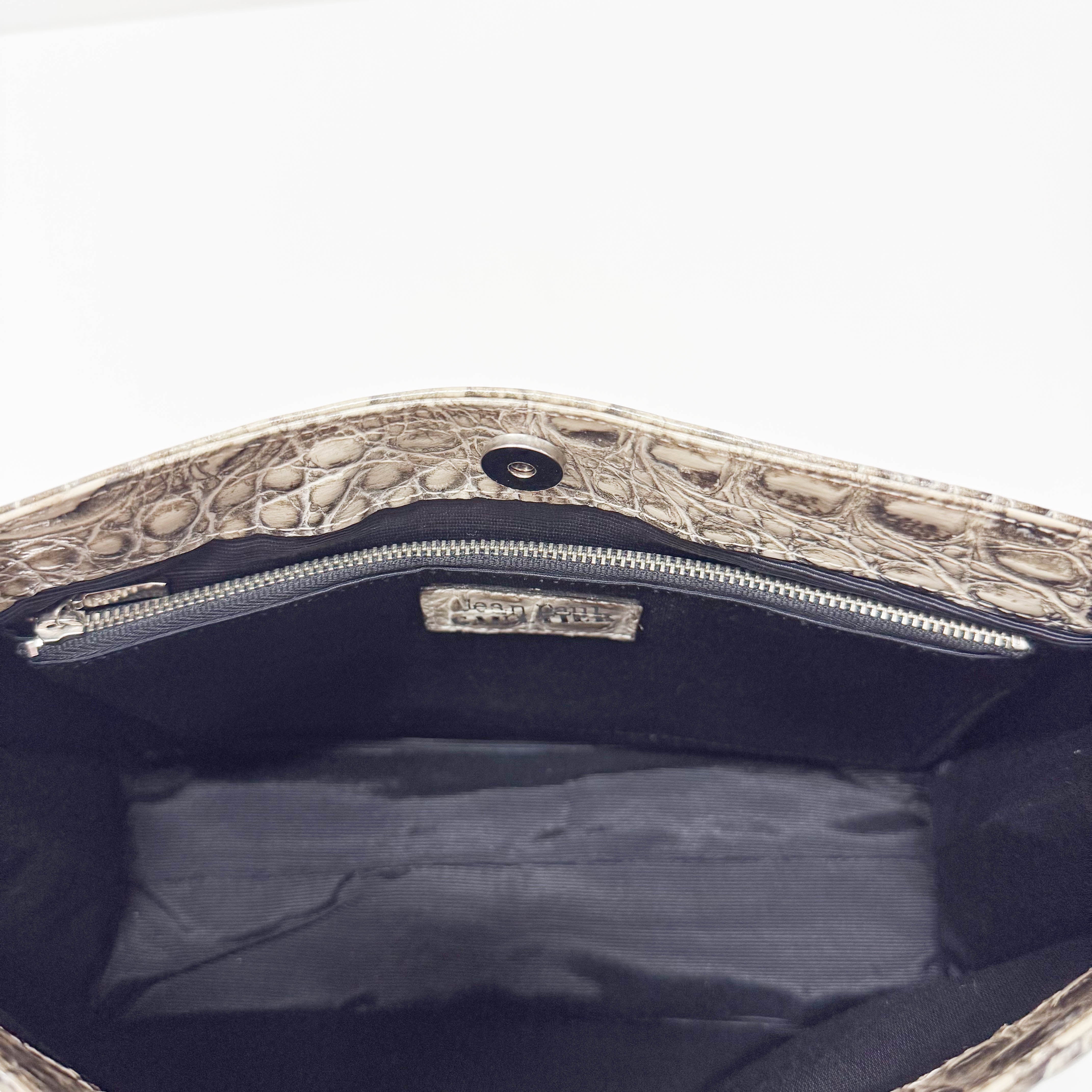 Grey Croc Embossed Leather Shoulder Bag