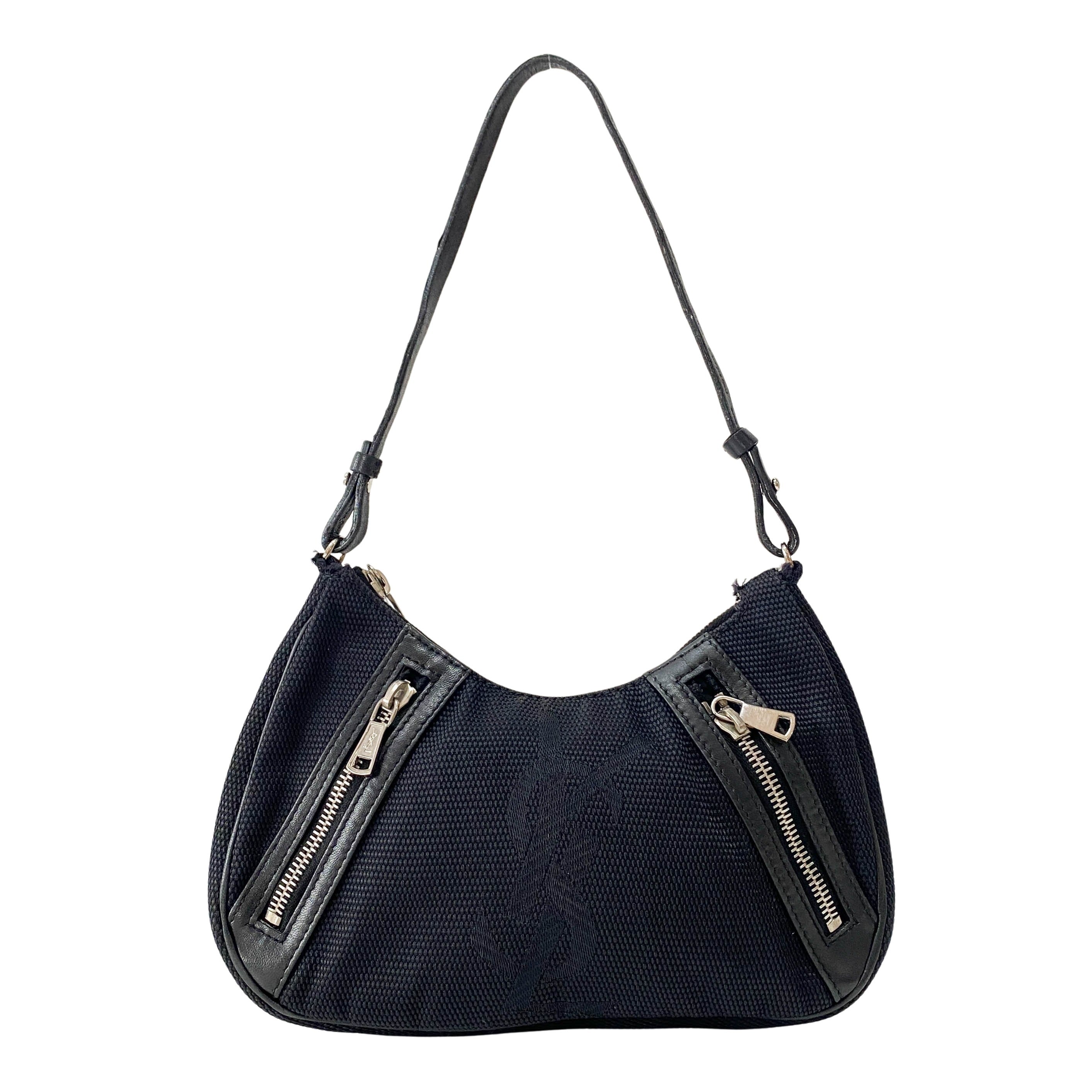 Half Moon Black Coated Canvas Bag