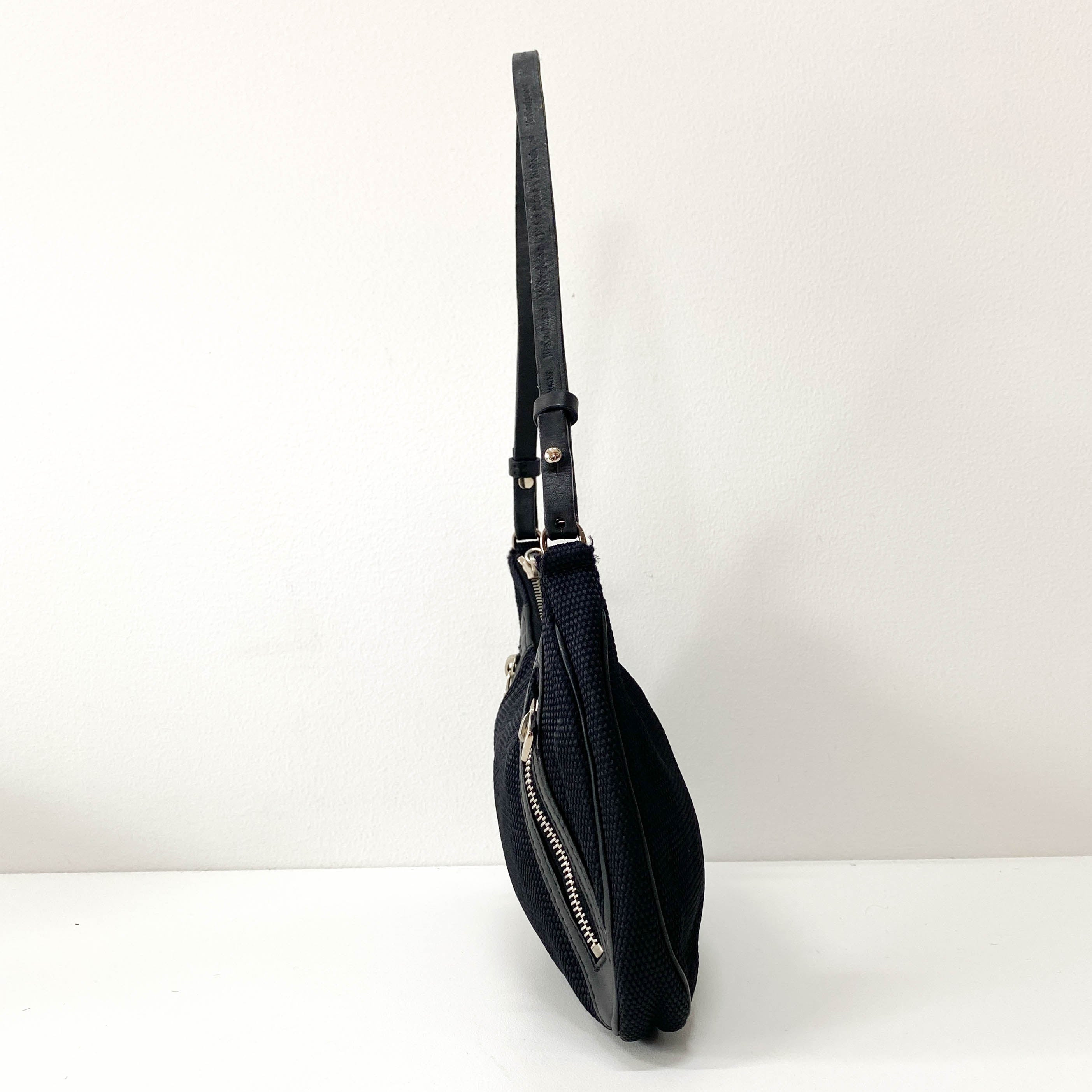 Half Moon Black Coated Canvas Bag