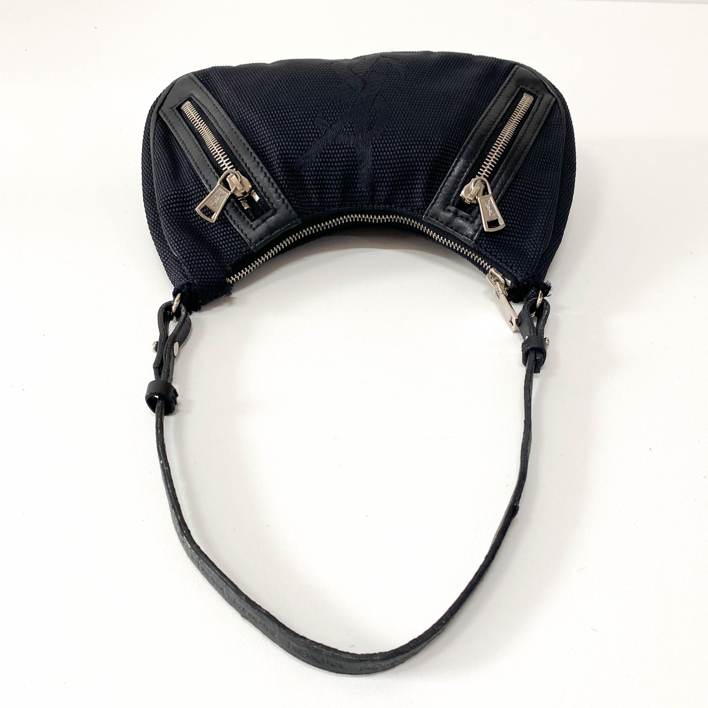 Half Moon Black Coated Canvas Bag