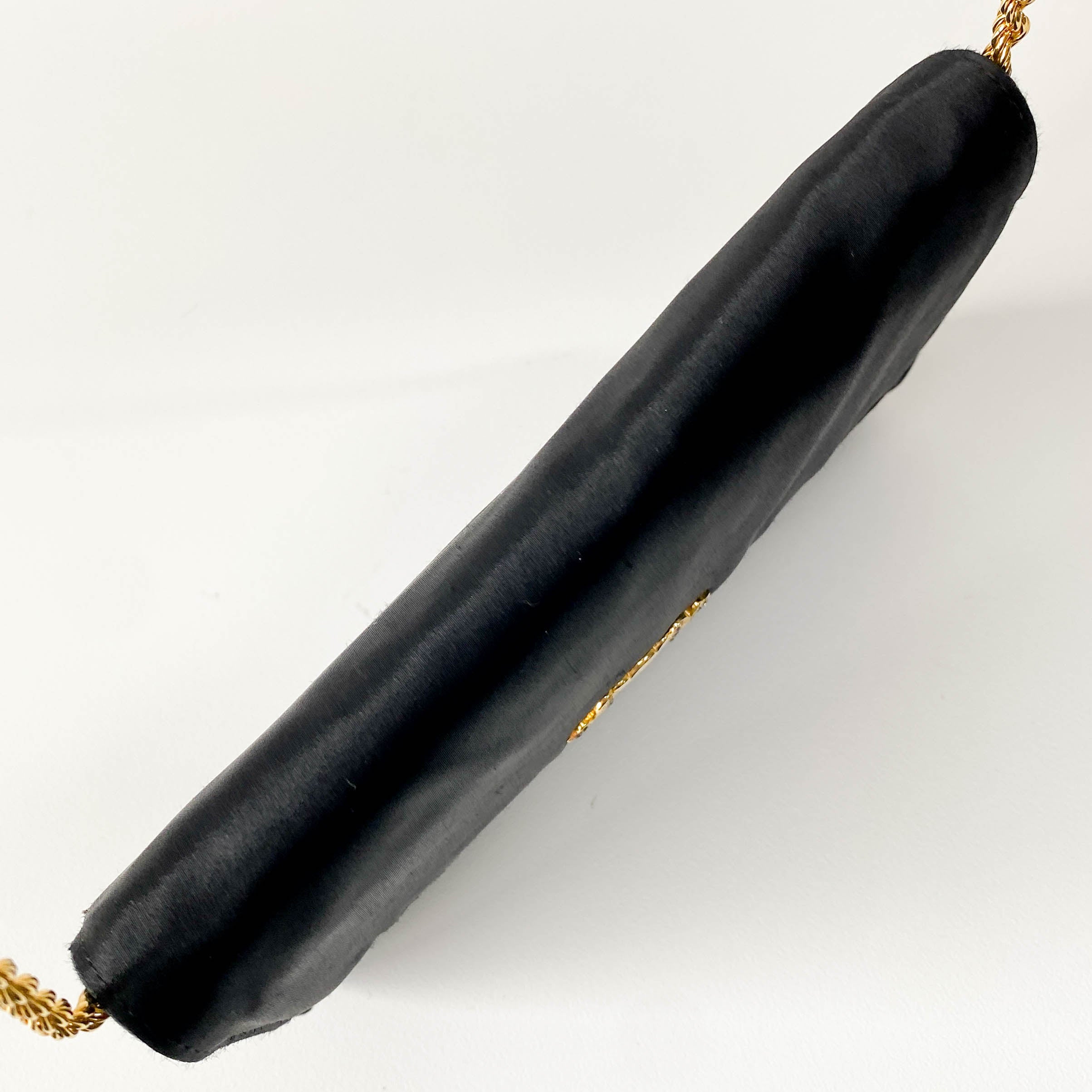 Black Satin with Gold Chain Strap Clutch Bag