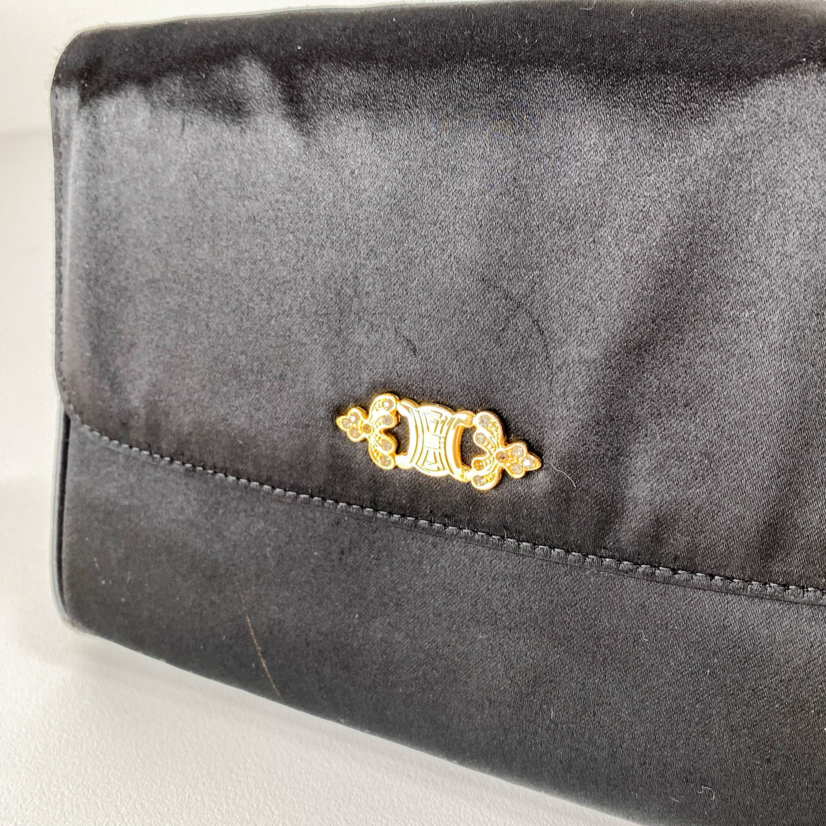 Black Satin with Gold Chain Strap Clutch Bag