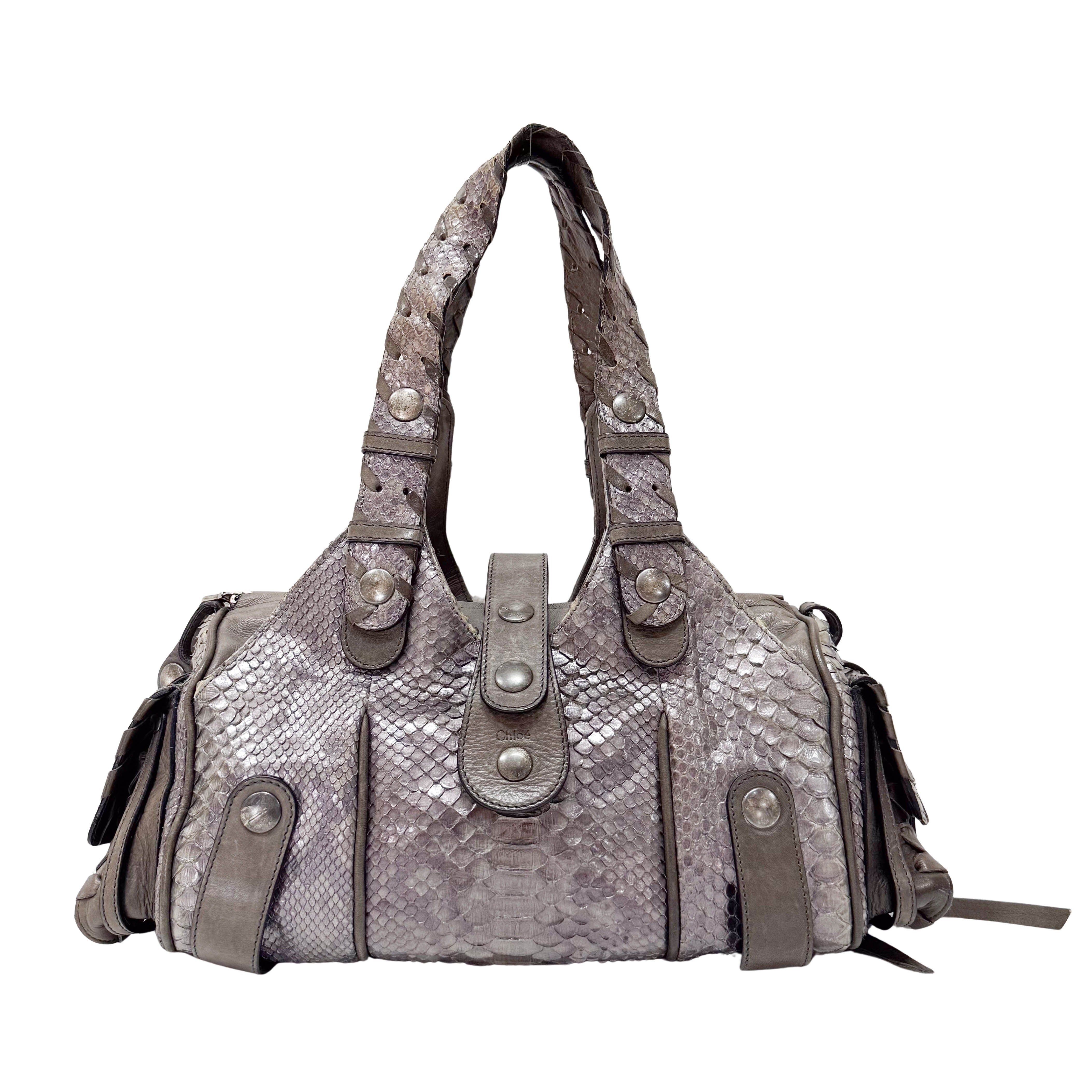 Silverado Grey Python Embossed Shoulder Bag