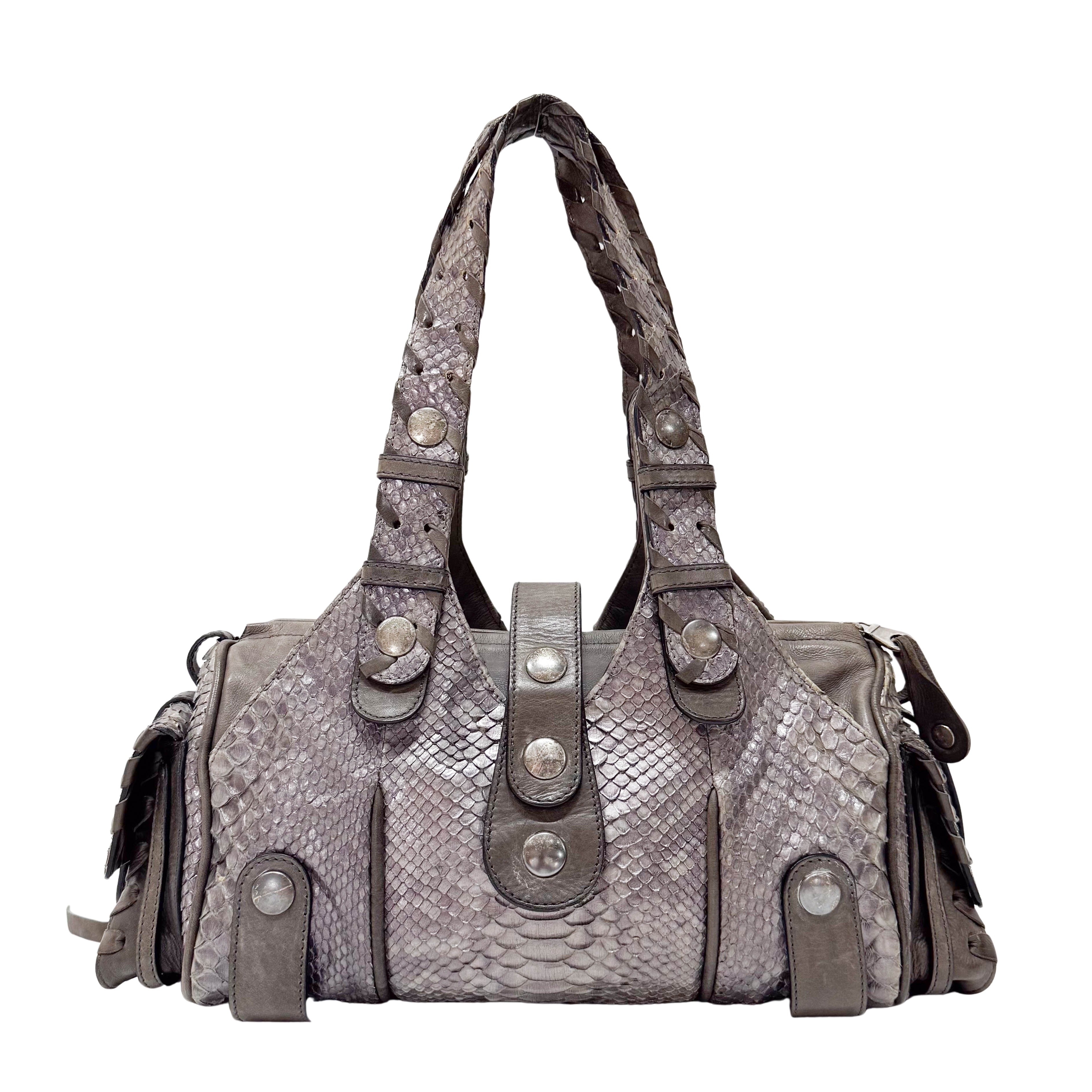 Silverado Grey Python Embossed Shoulder Bag