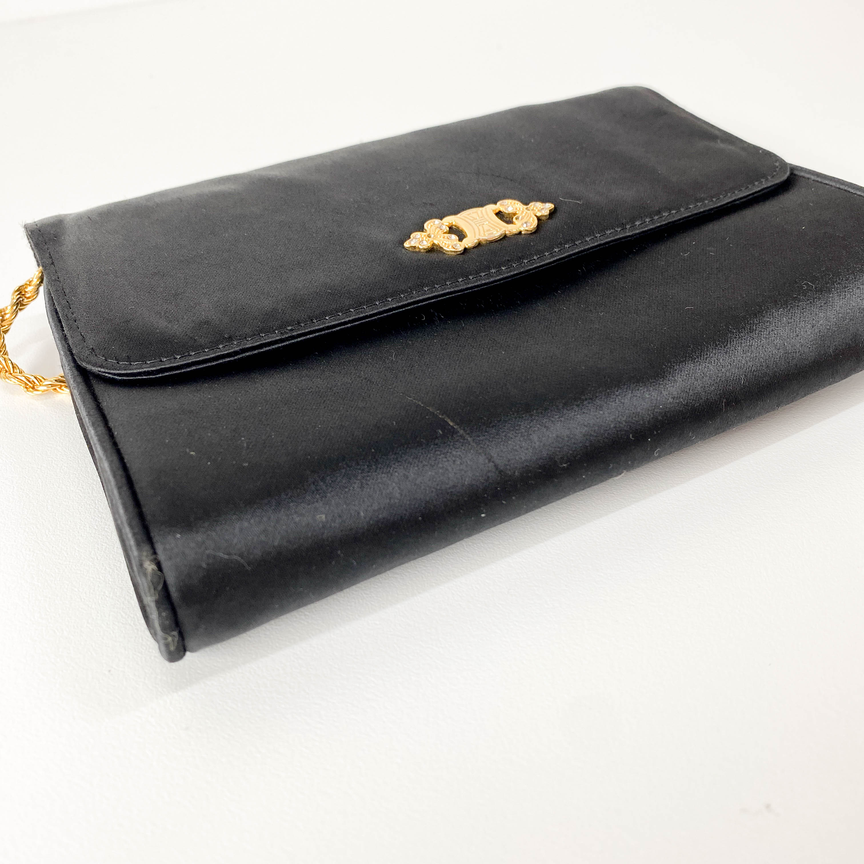 Black Satin with Gold Chain Strap Clutch Bag