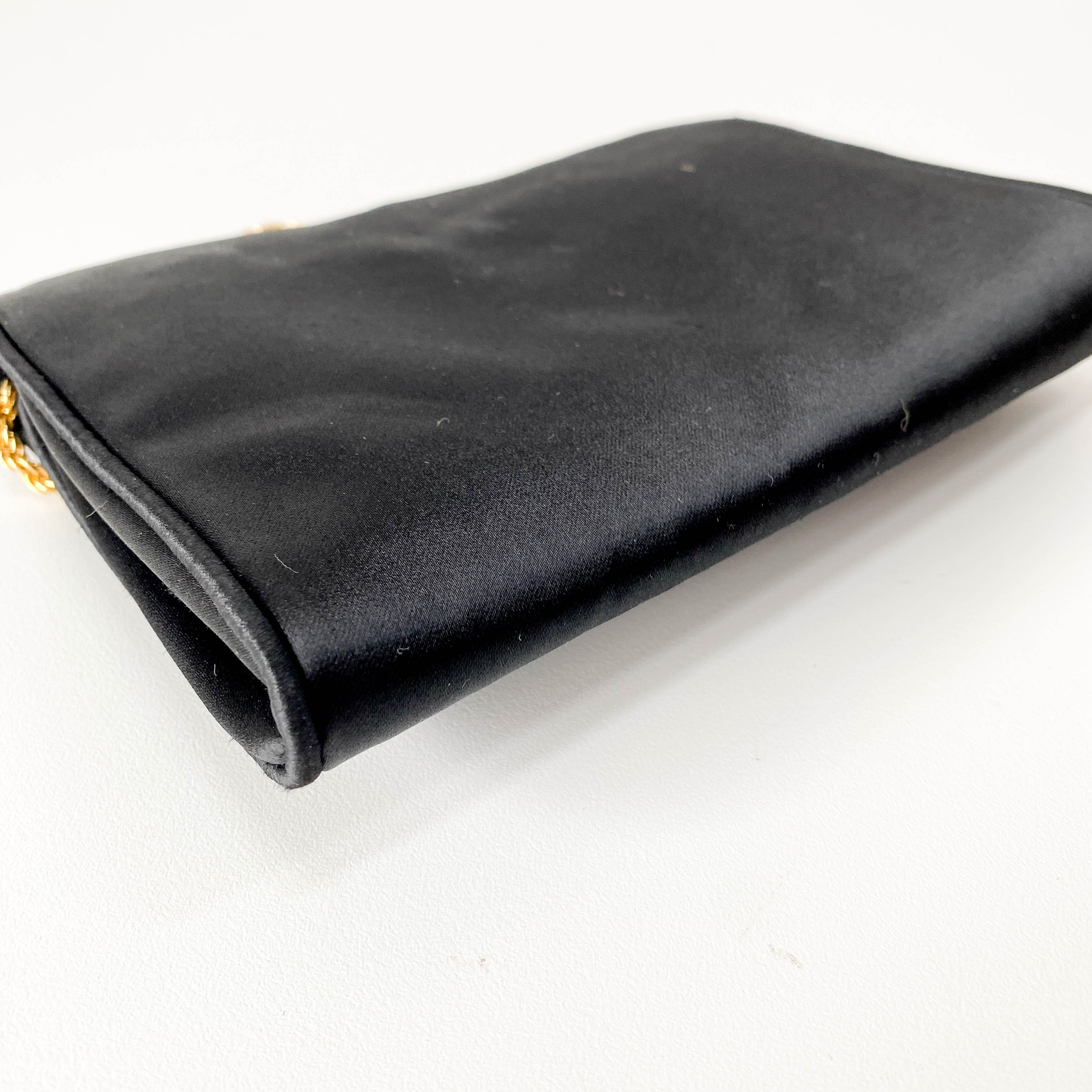 Black Satin with Gold Chain Strap Clutch Bag