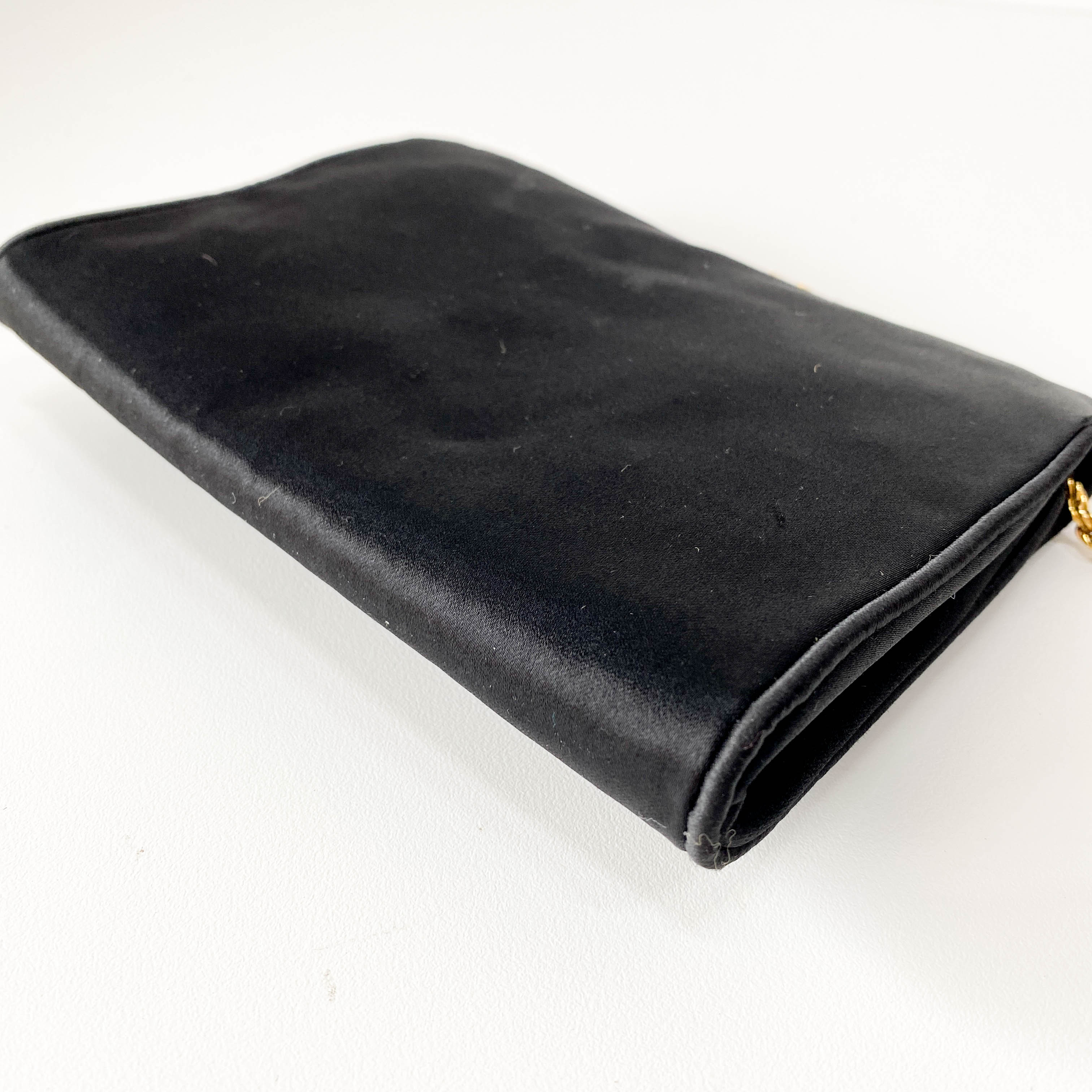 Black Satin with Gold Chain Strap Clutch Bag
