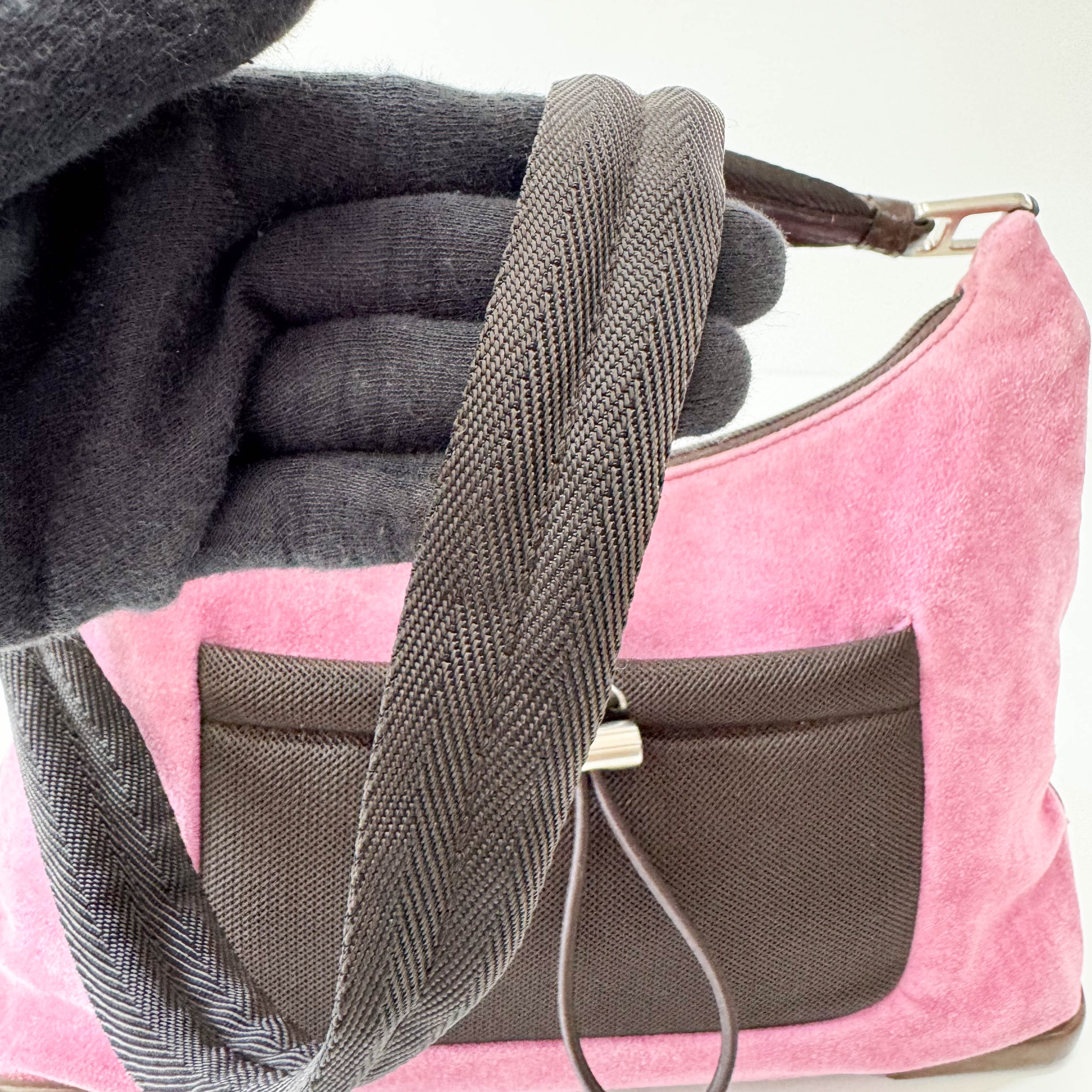 Hobo Pink Suede Shoulder Bag