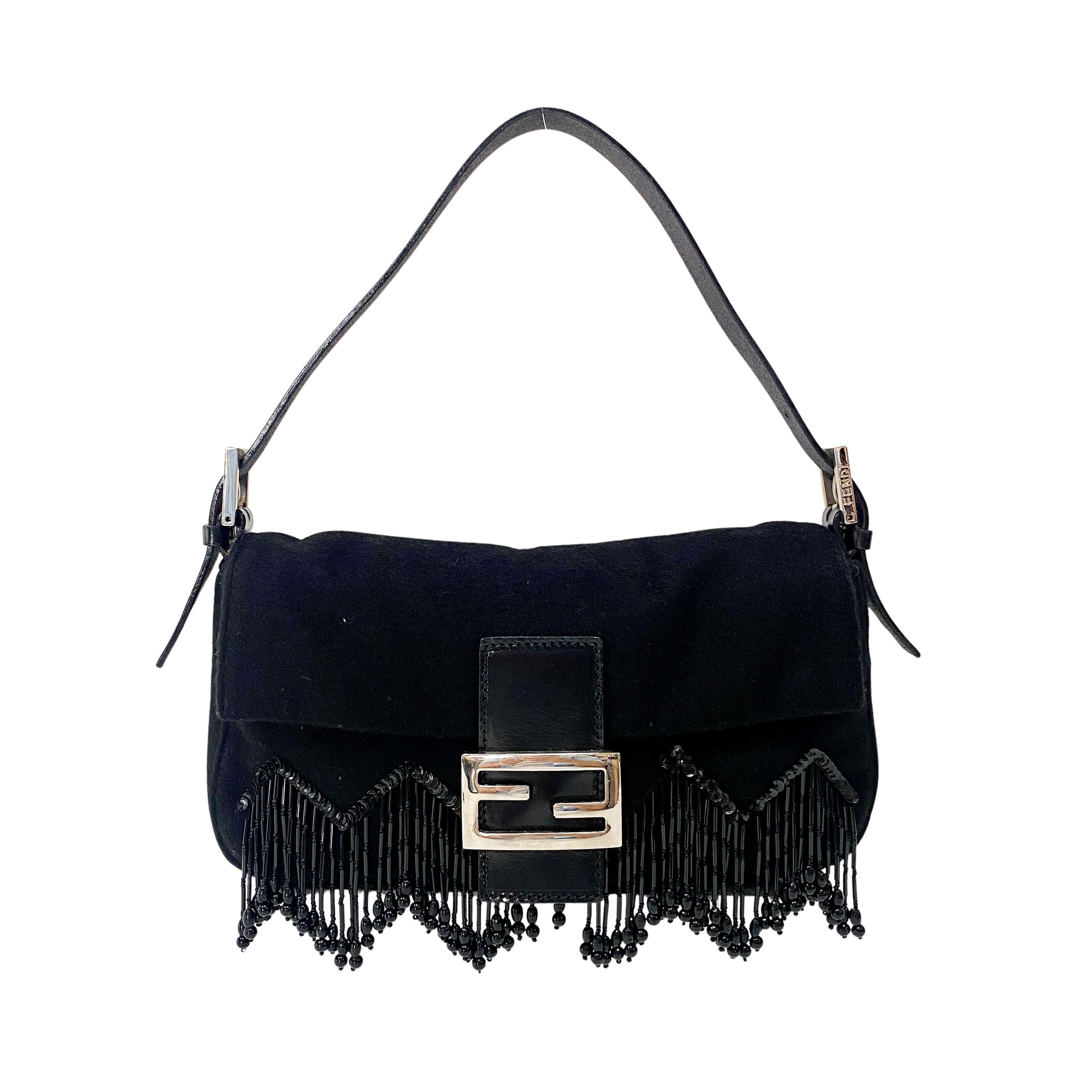 Baguette Limited Edition Black Cashmere and Beaded Shoulder Bag