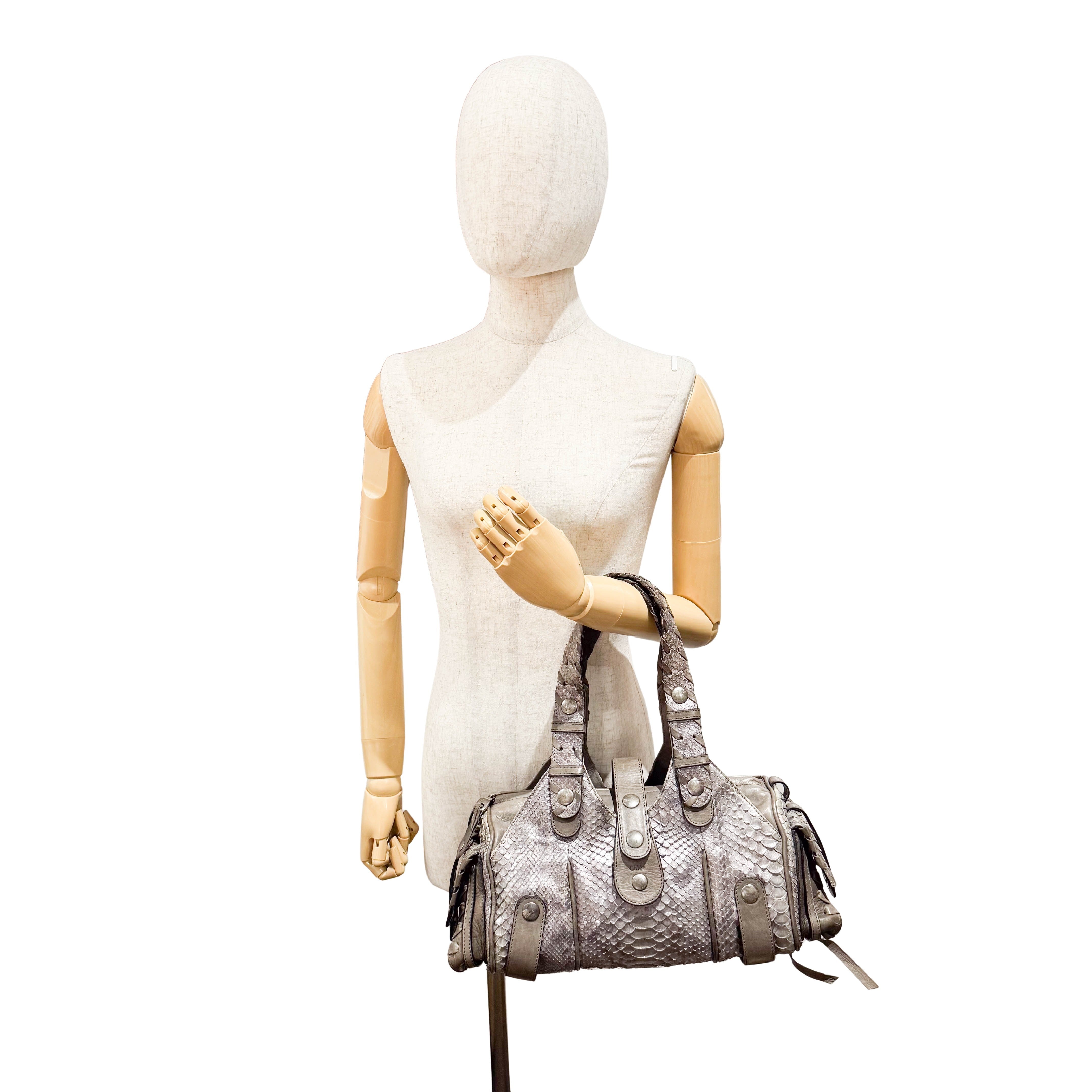Silverado Grey Python Embossed Shoulder Bag